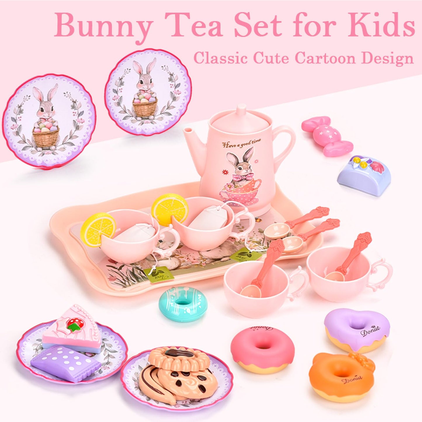 Lajeje Kids Tea Party Set – Bunny Kitchen Toy for Girls 3-8 | Teapot, Cups & Case