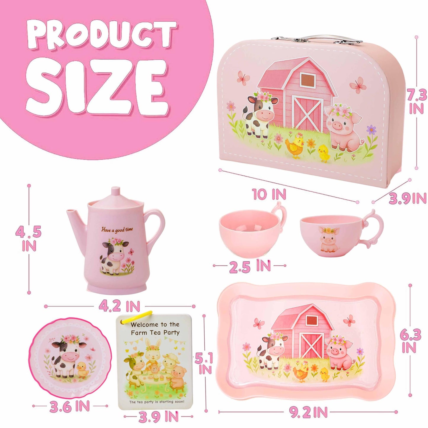 Lajeje Pink Barn Tea Party Set — 47-Piece Farm Animal Pretend Play Kit for Toddlers 3–5