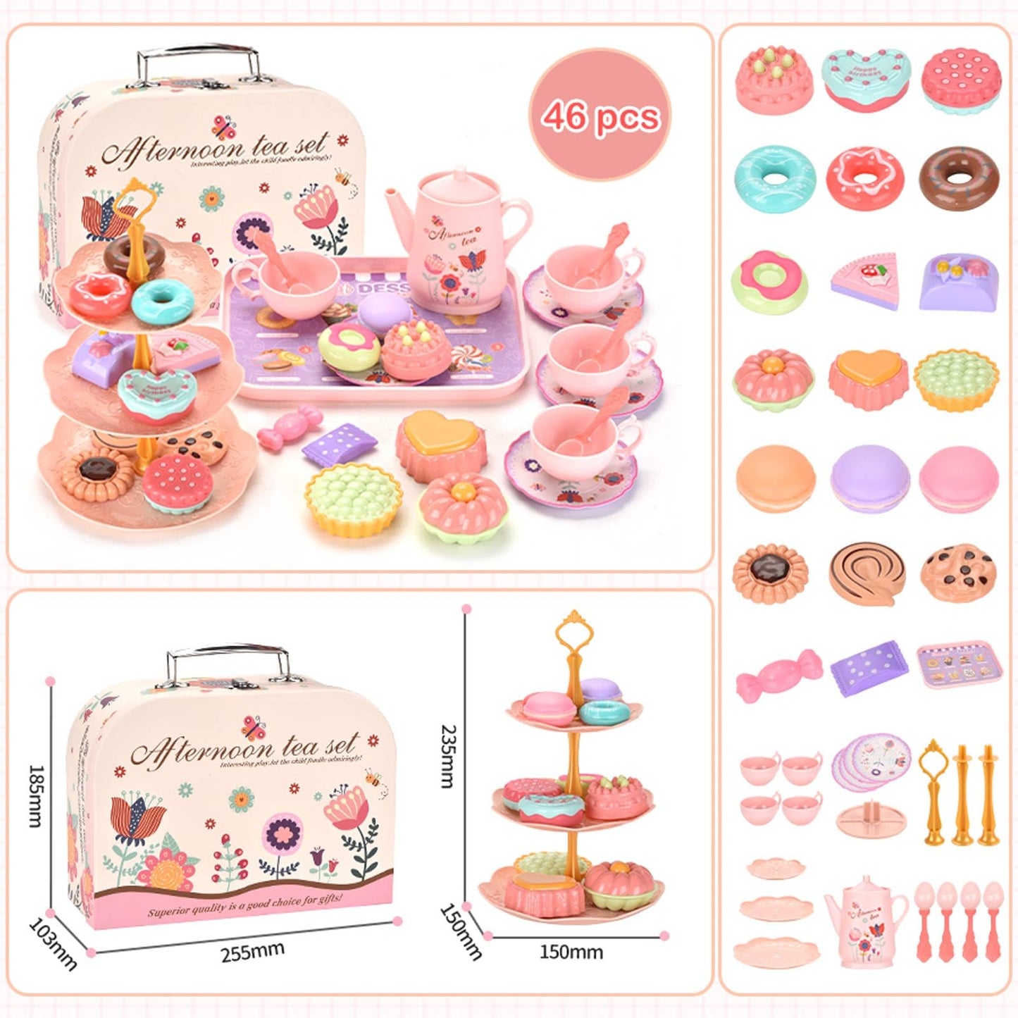Lajeje Kids Tea Party Set – Princess Pretend Play Kit with Carrying Case (Ages 3-8)