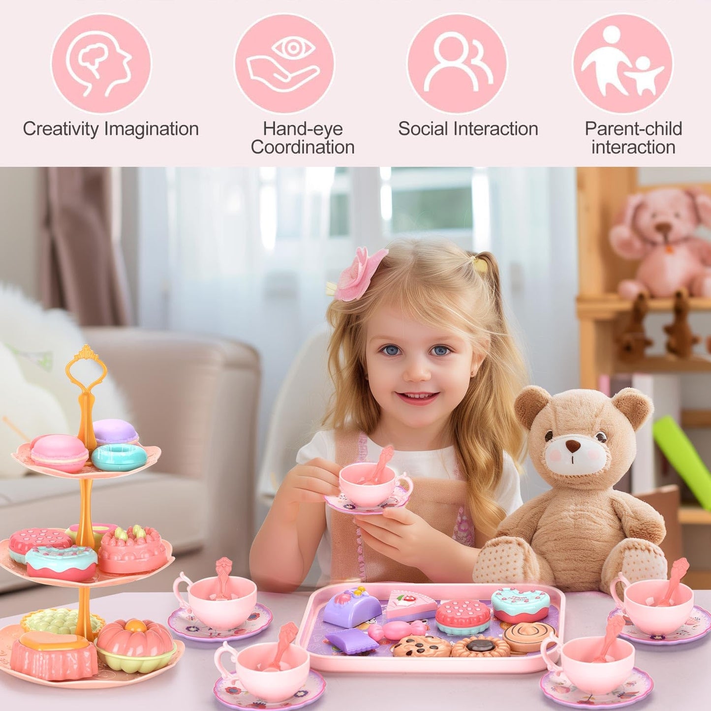 Lajeje Kids Tea Party Set – Princess Pretend Play Kit with Carrying Case (Ages 3-8)
