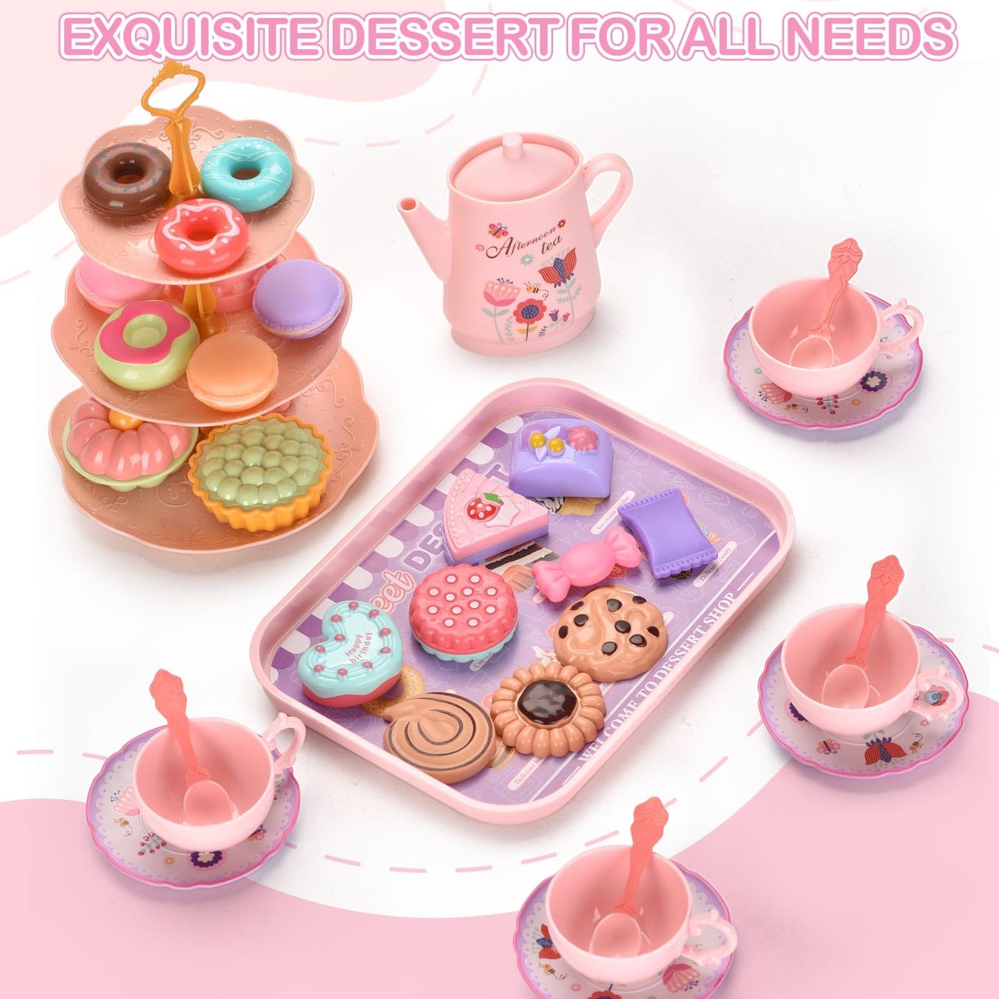Lajeje Kids Tea Party Set – Princess Pretend Play Kit with Carrying Case (Ages 3-8)