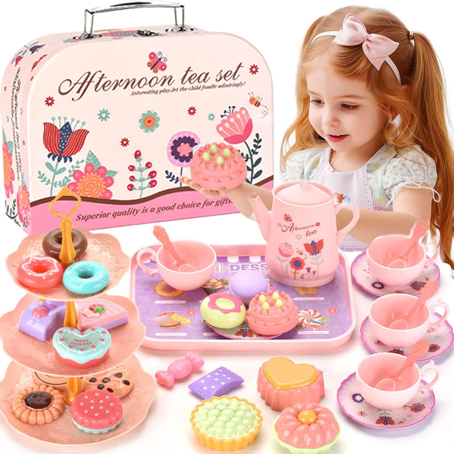 Lajeje Kids Tea Party Set – Princess Pretend Play Kit with Carrying Case (Ages 3-8)
