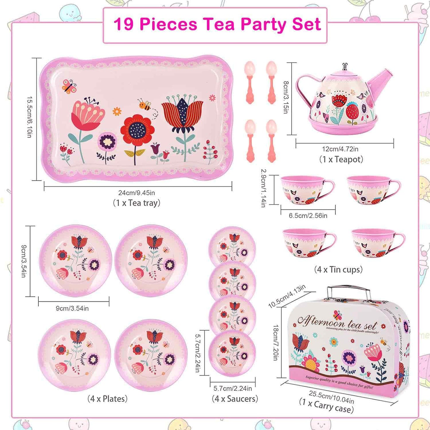 Lajeje Pretend Play Tea Set – Flower Themed 19 PCS for Ages 3-8 | Safe & Durable