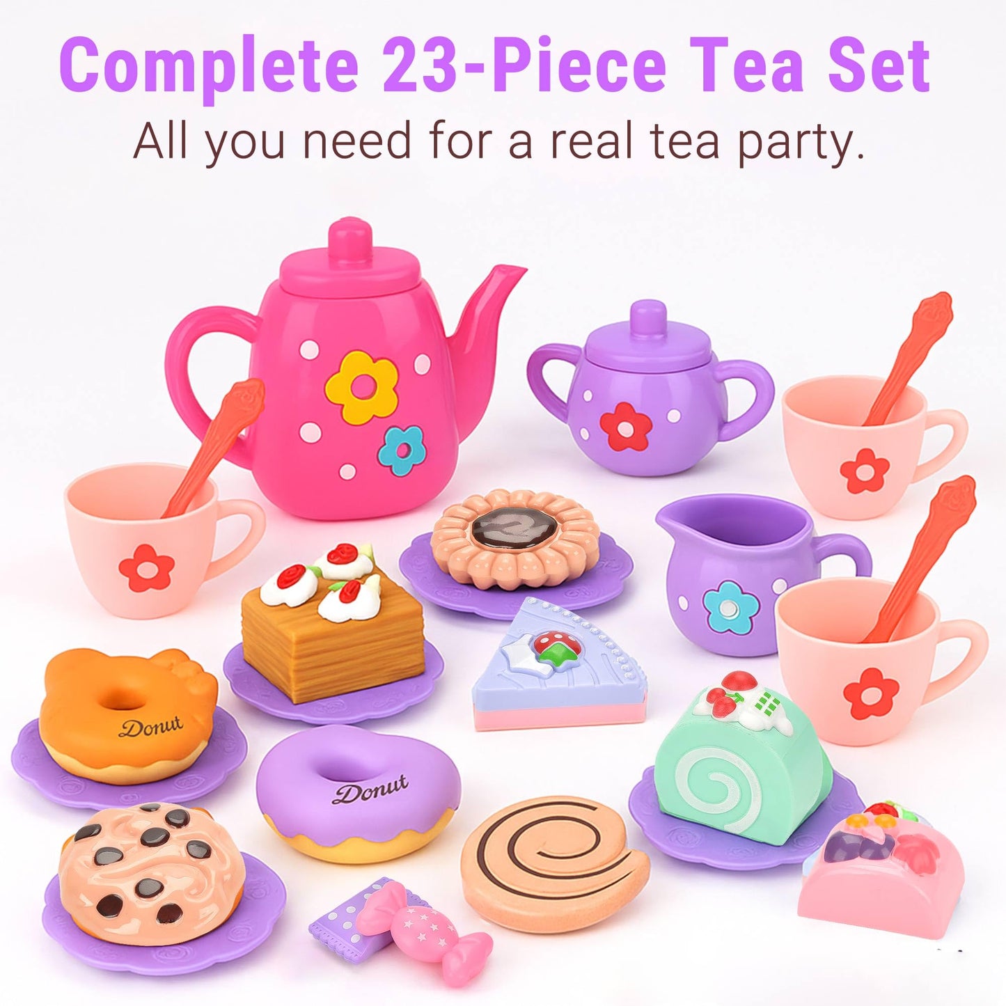 Lajeje Toddler Tea Party Set – 23-Piece Pretend Play Tea Set for Girls Aged 3-5