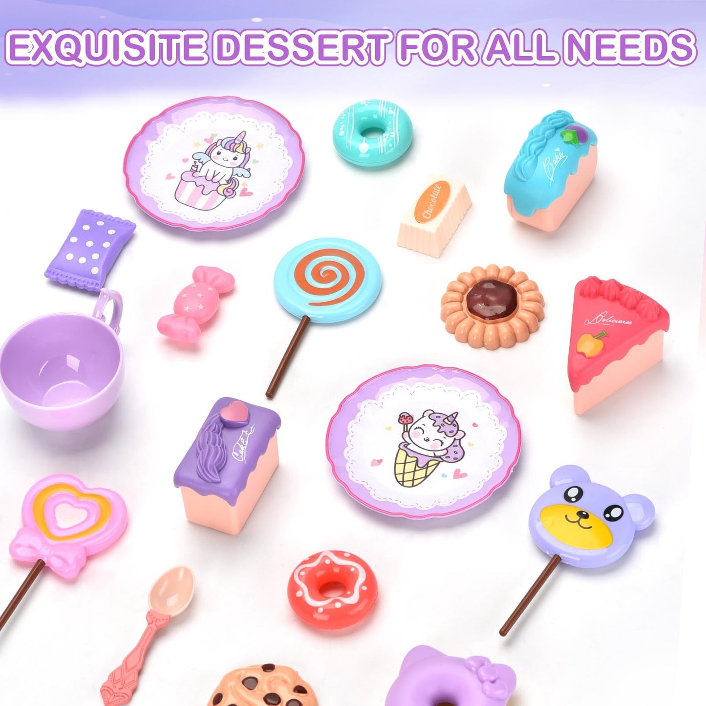 Lajeje Unicorn Tea Party Set for Kids — Pretend Play Teapot, Dessert, and Carrying Case