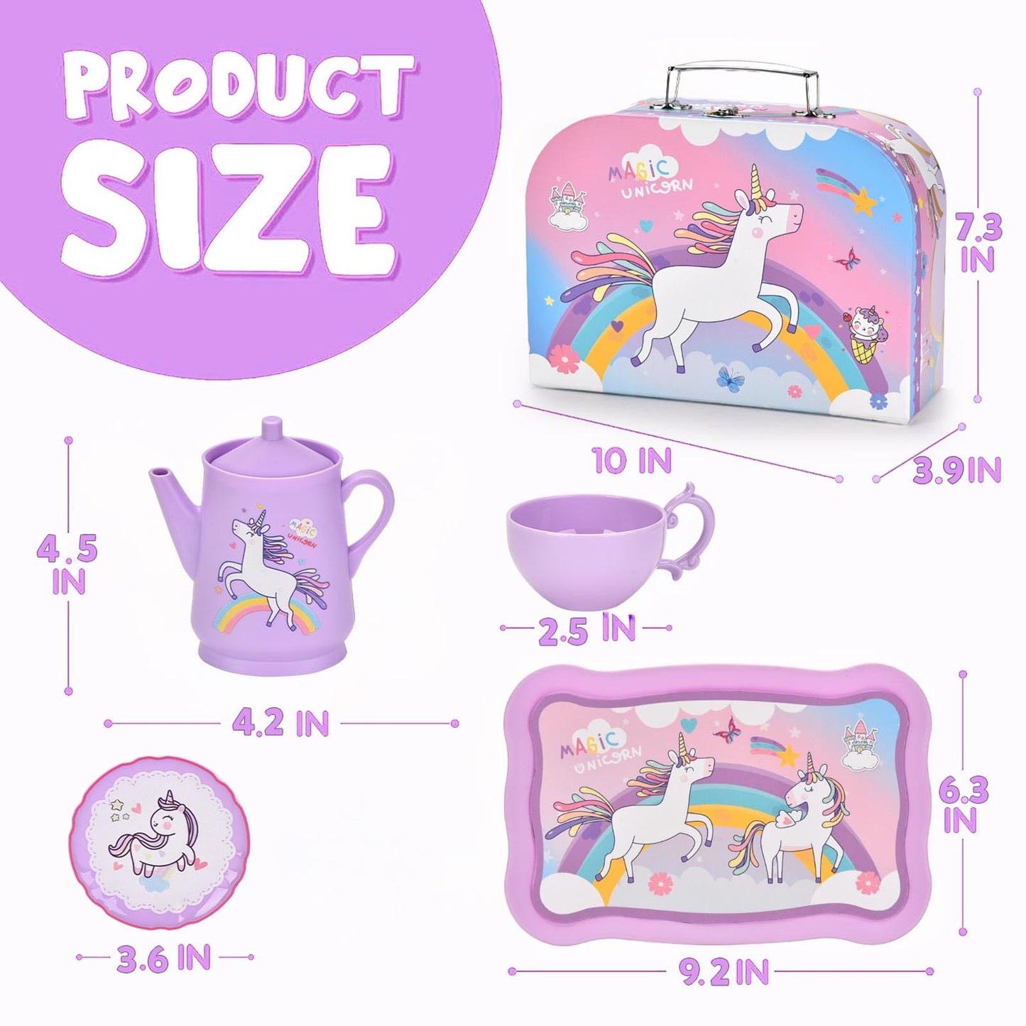 Lajeje Unicorn Tea Party Set for Kids — Pretend Play Teapot, Dessert, and Carrying Case
