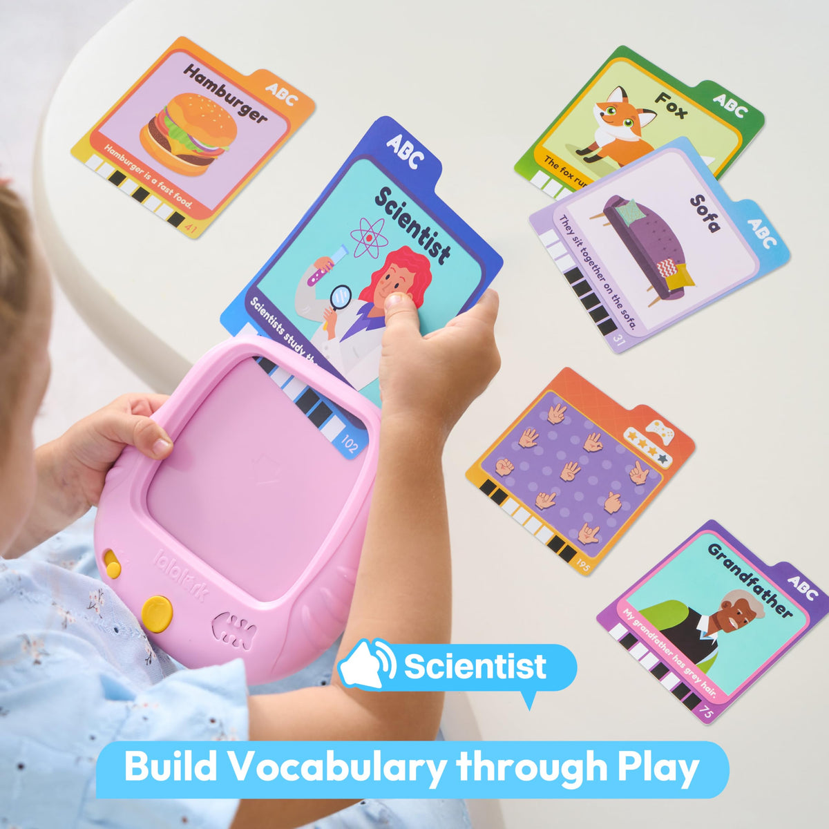 Lalalark Talking Flash Cards for Kids - 136 Words, 64 Games, Montessori Toy
