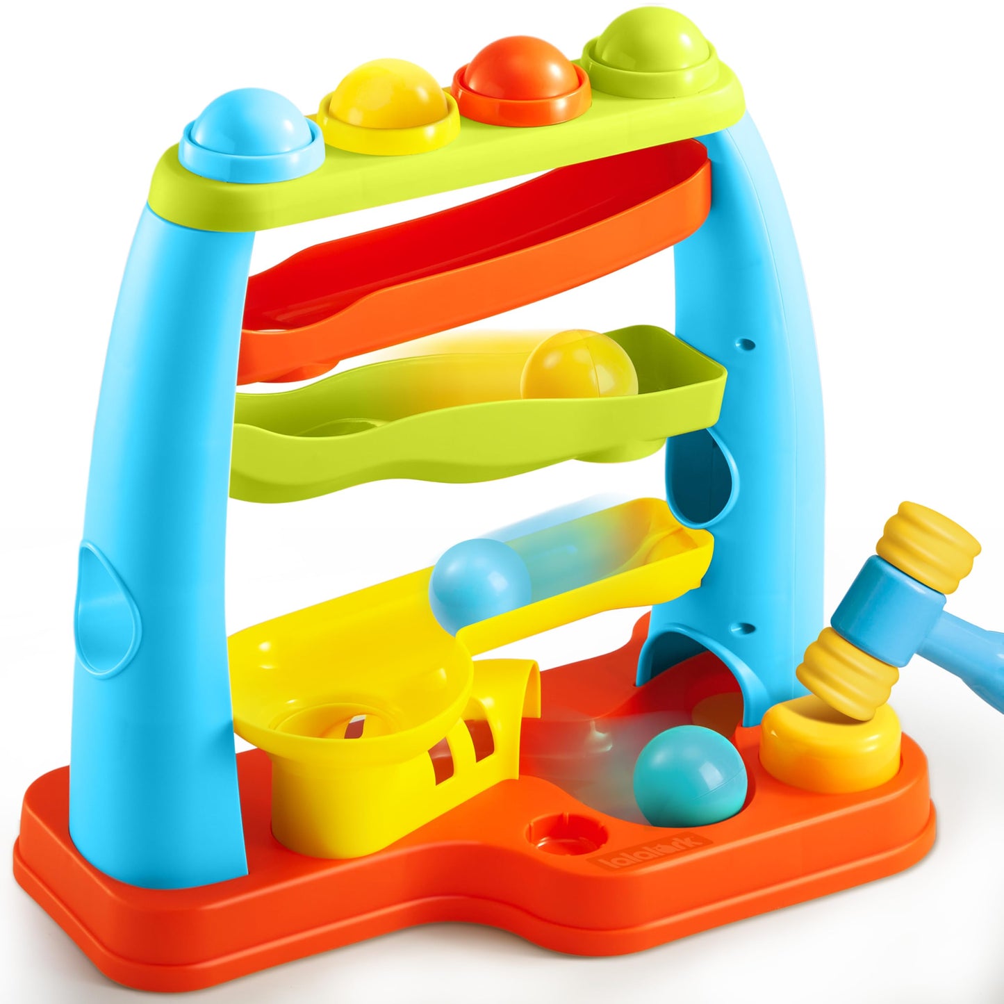 lalalark Ball Drop Toy for Toddlers – Four-Level Track & Pound a Ball Montessori Toy
