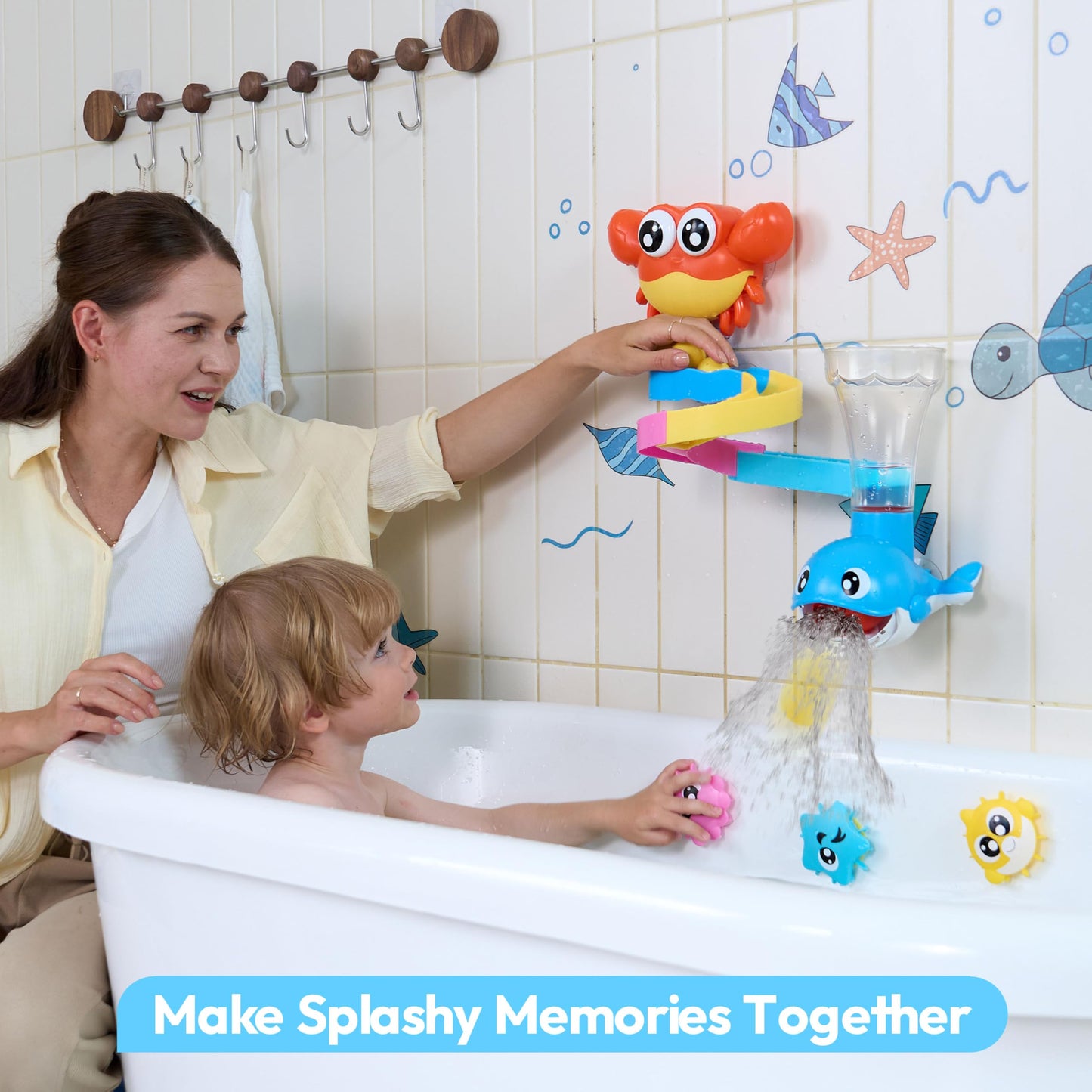 lalalark 7-in-1 Bath Toys for Toddlers – Crab, Whale, Spinning Fish & Water Track (Ages 3-5)