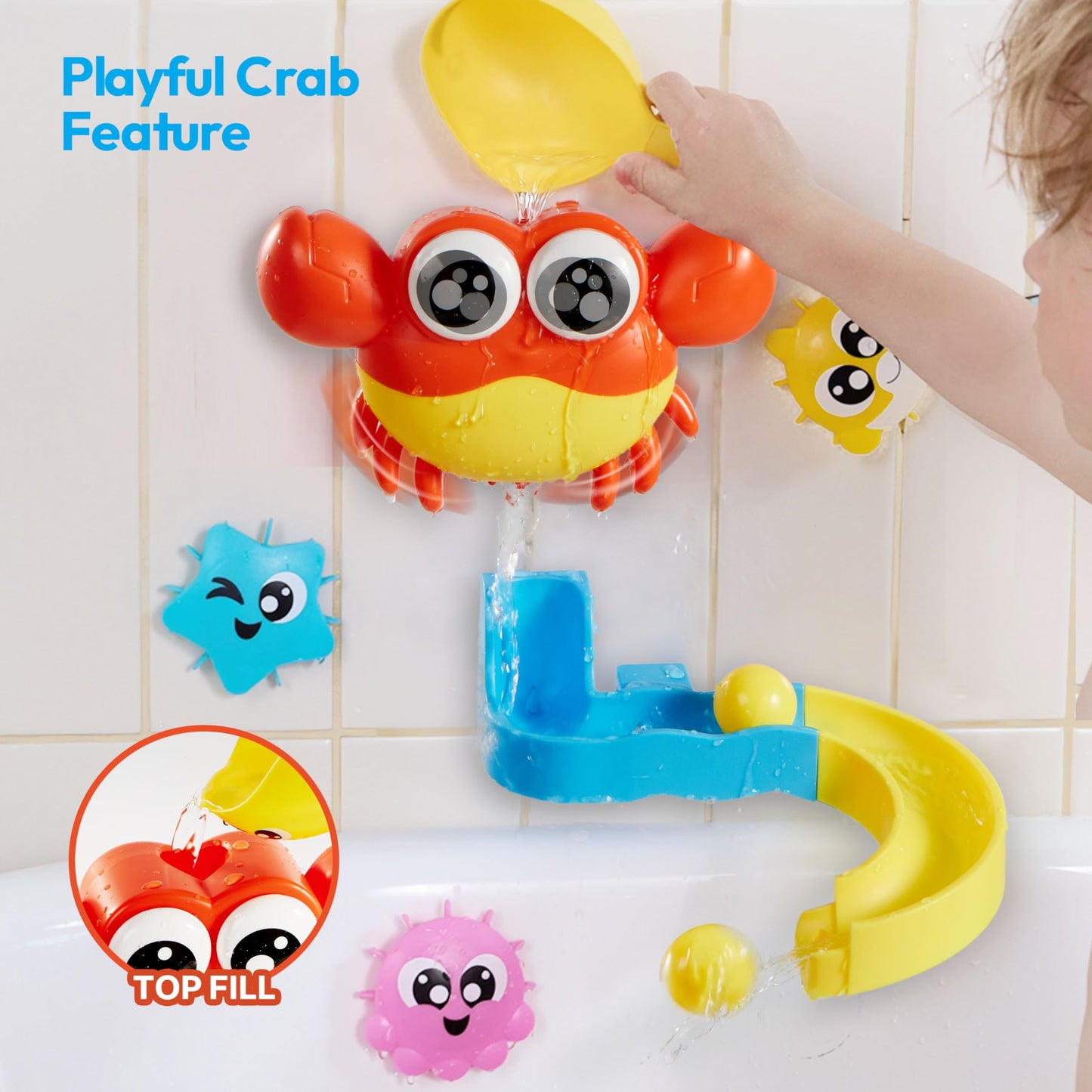 lalalark 7-in-1 Bath Toys for Toddlers – Crab, Whale, Spinning Fish & Water Track (Ages 3-5)