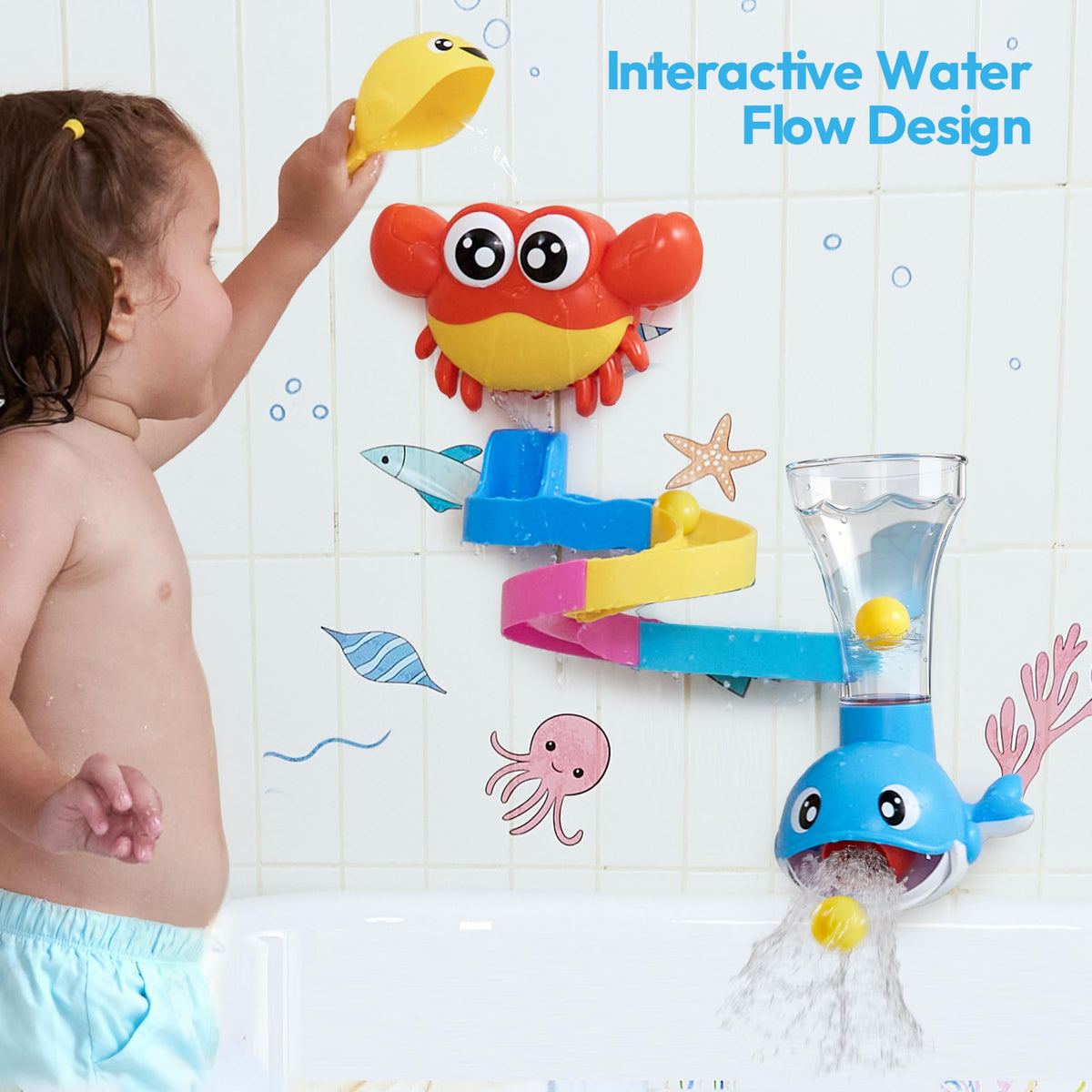 lalalark 7-in-1 Bath Toys for Toddlers – Crab, Whale, Spinning Fish & Water Track (Ages 3-5)