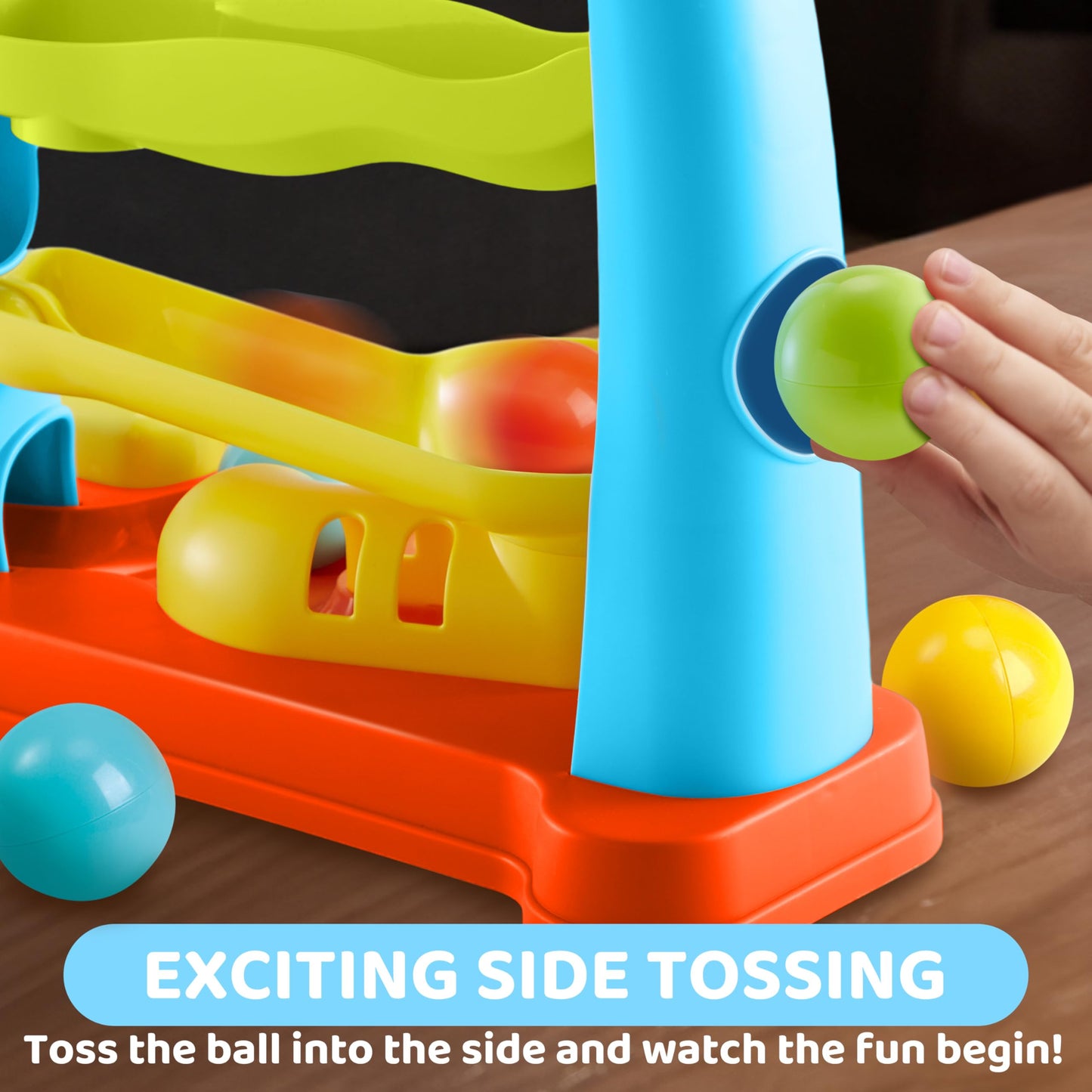 lalalark Ball Drop Toy for Toddlers – Four-Level Track & Pound a Ball Montessori Toy