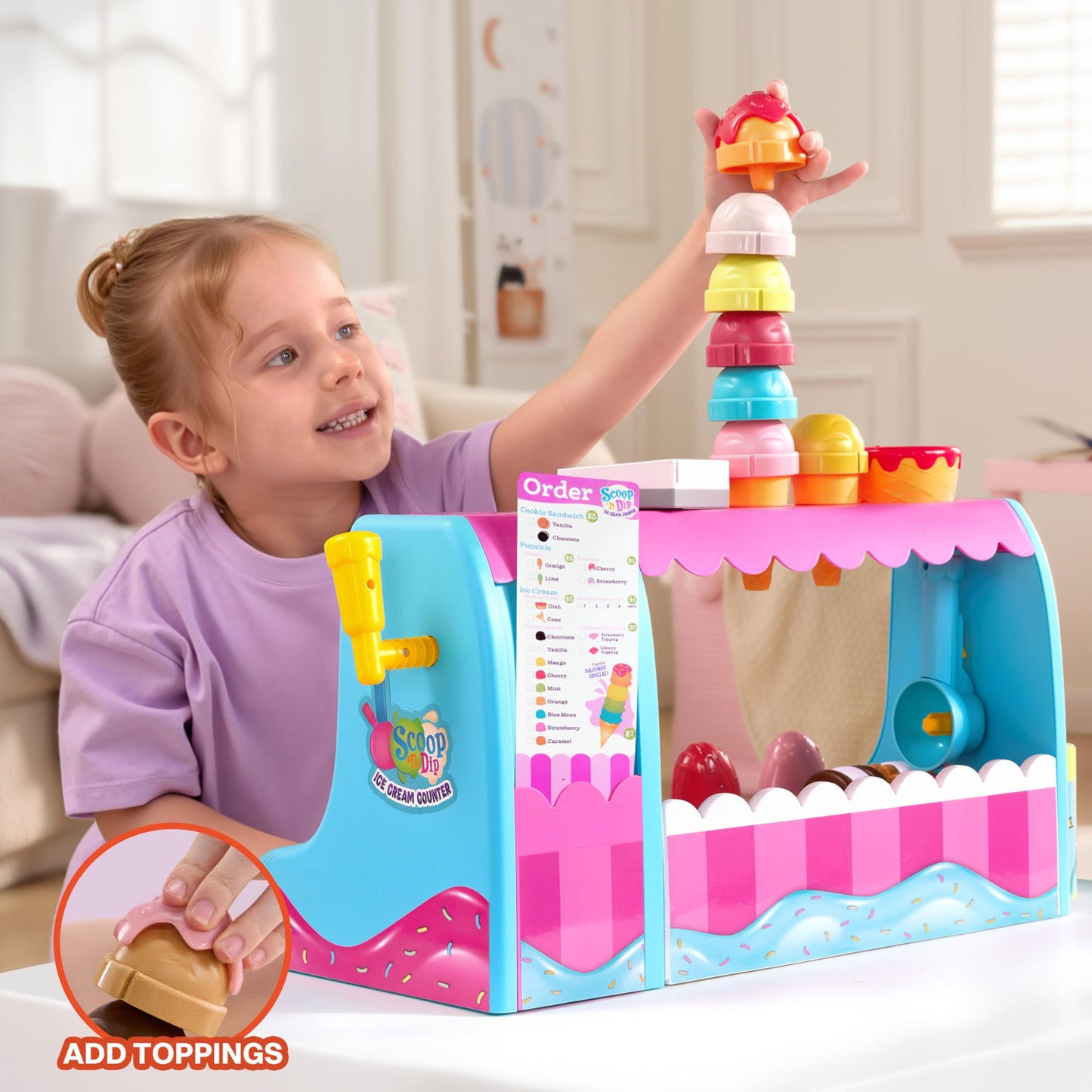 lalalark Ice Cream Maker Toy for Kids | Pretend Play Set with Color-Changing Cones