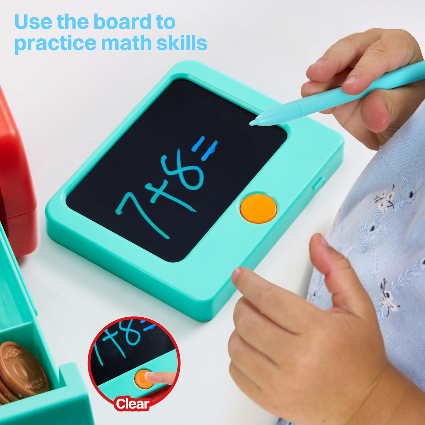 Lalalark Cash Register Toy for Kids – Detachable Write & Erase Pad, Play Money & Card, Grocery Store Playset