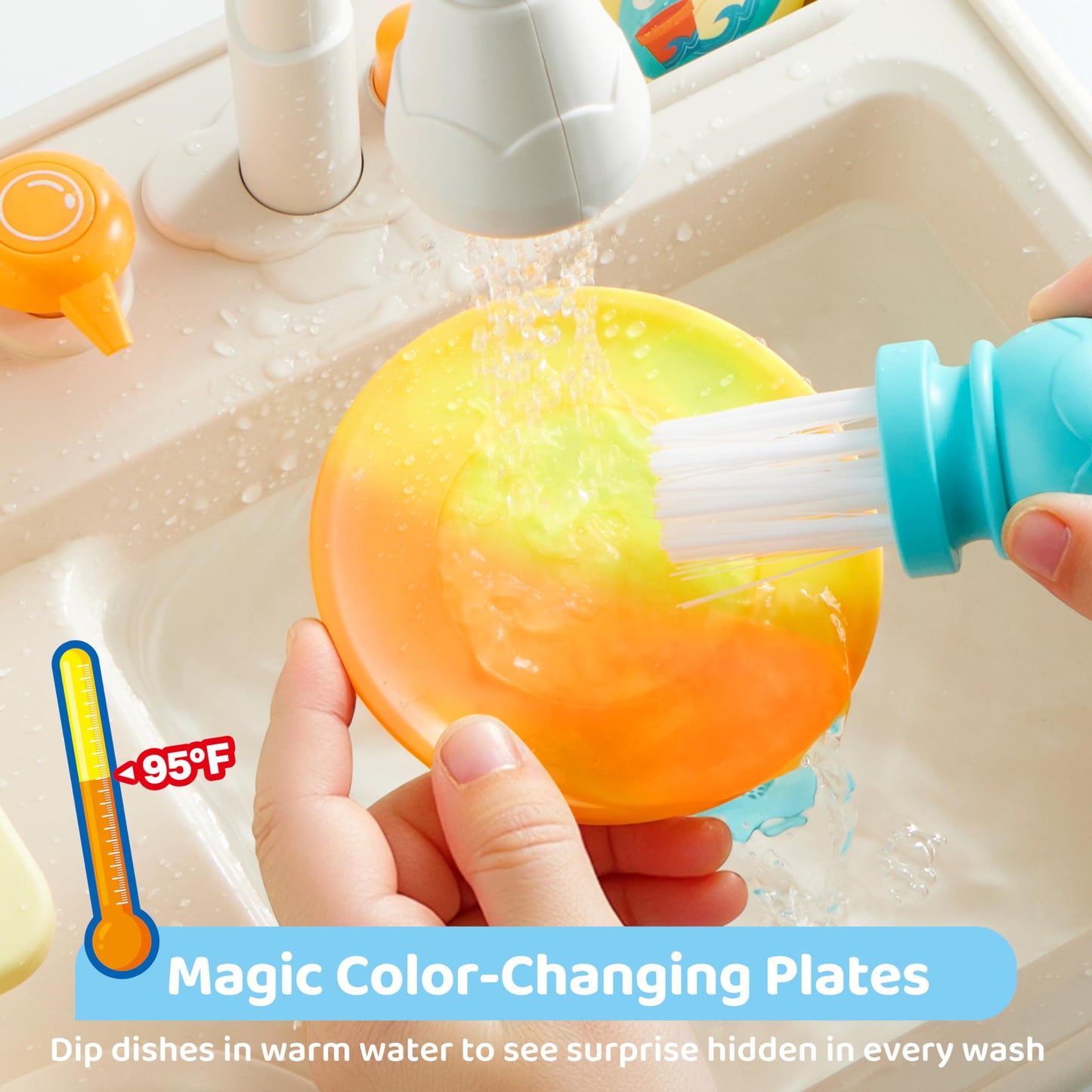 Lalalark Color Changing Play Sink with Running Water – Pretend Kitchen Toy for Toddlers