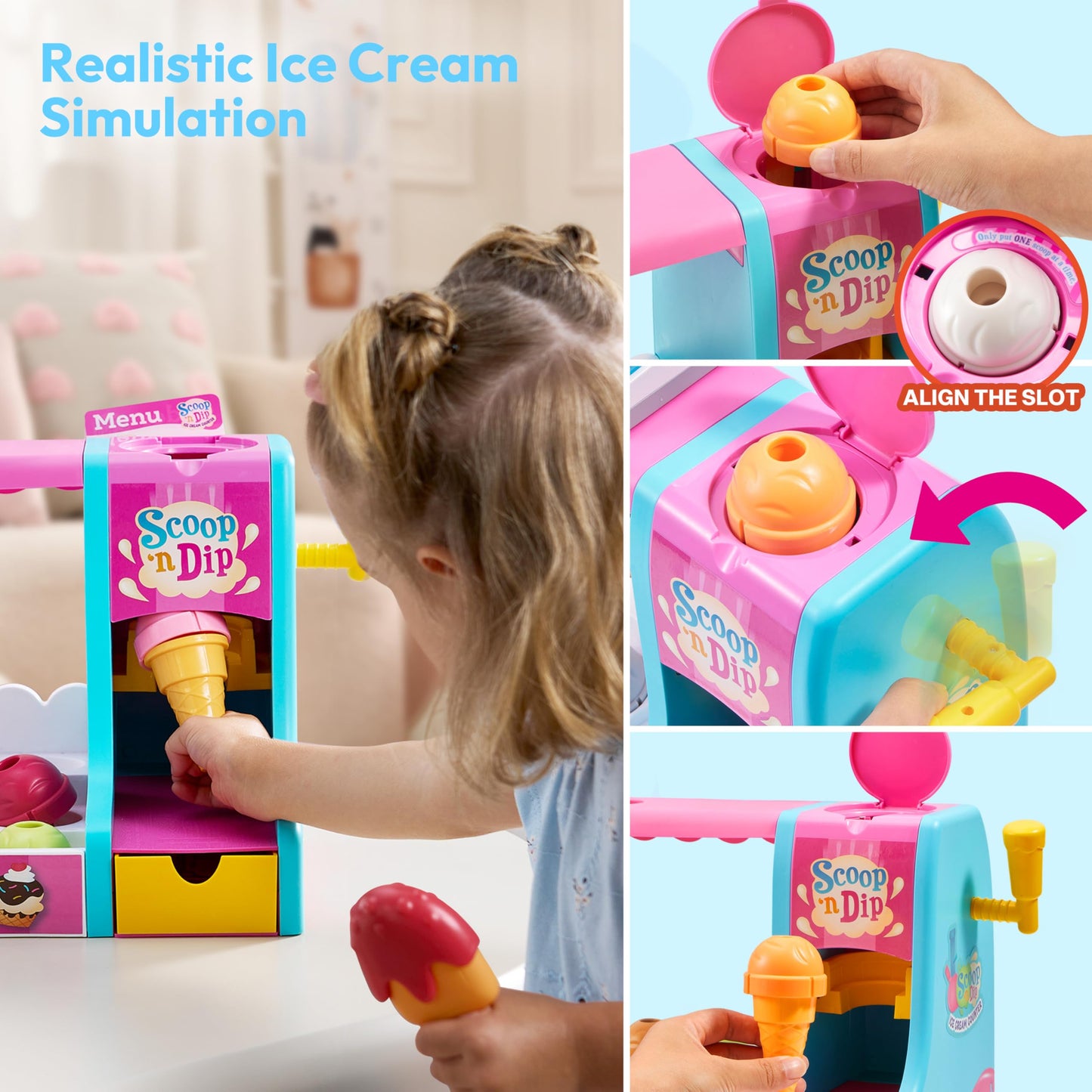 lalalark Ice Cream Maker Toy for Kids | Pretend Play Set with Color-Changing Cones