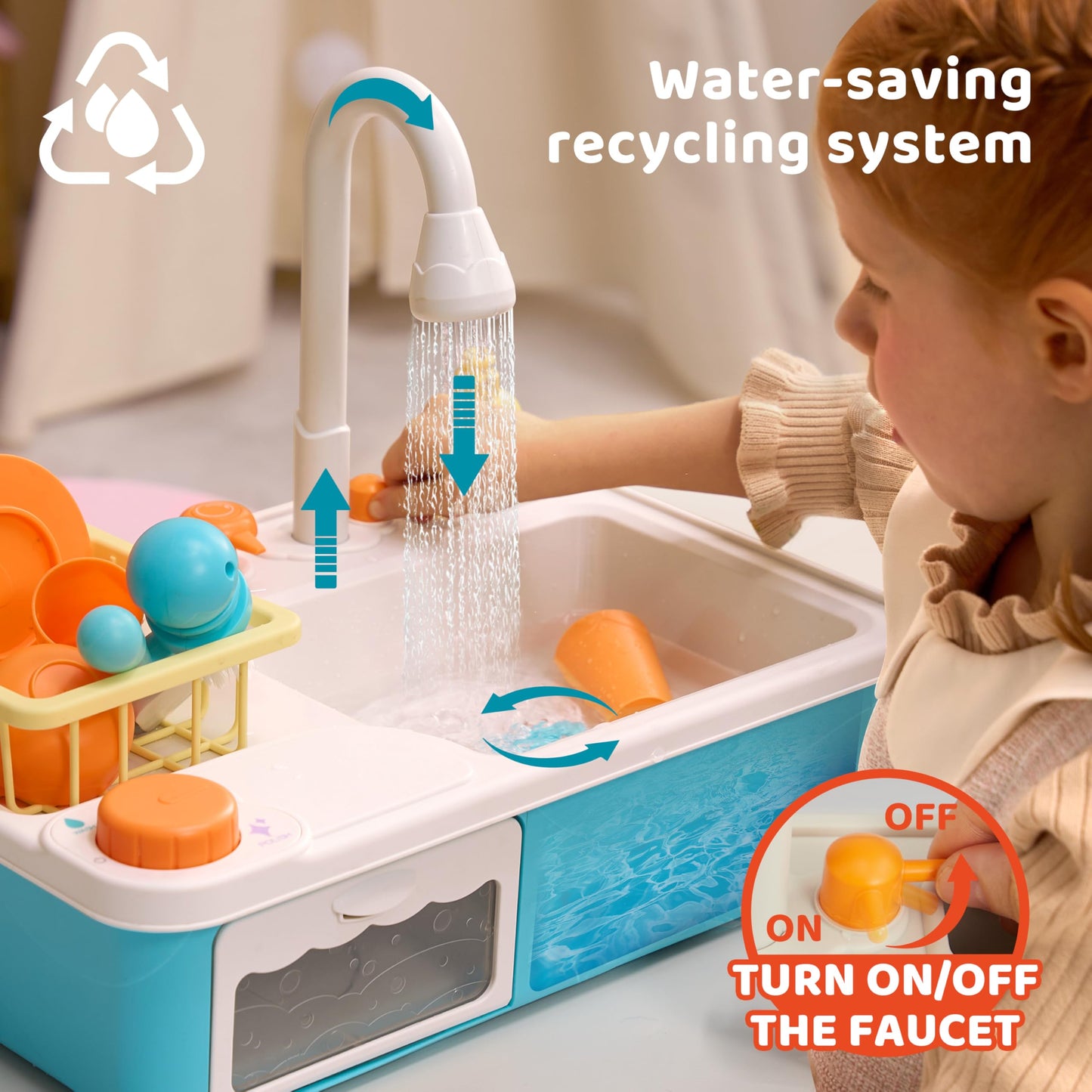 Lalalark Color Changing Play Sink with Running Water – Pretend Kitchen Toy for Toddlers