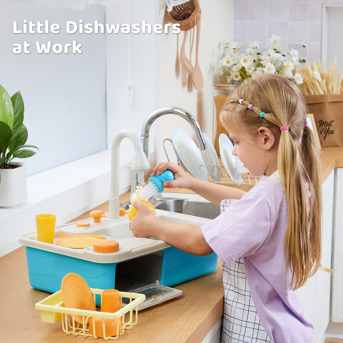 Lalalark Color Changing Play Sink with Running Water – Pretend Kitchen Toy for Toddlers