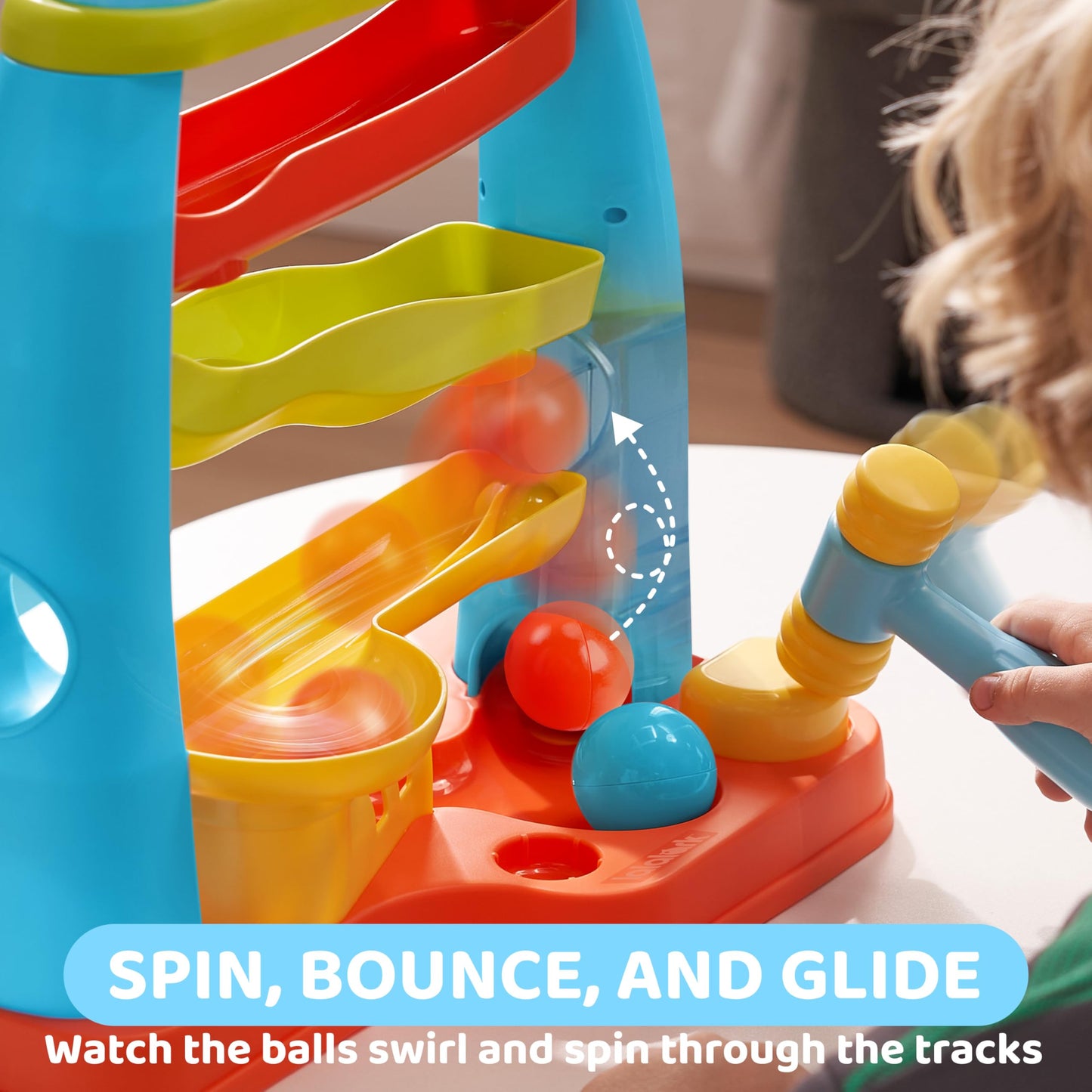 lalalark Ball Drop Toy for Toddlers – Four-Level Track & Pound a Ball Montessori Toy