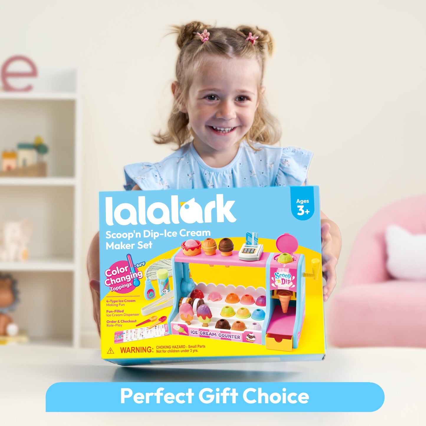 lalalark Ice Cream Maker Toy for Kids | Pretend Play Set with Color-Changing Cones