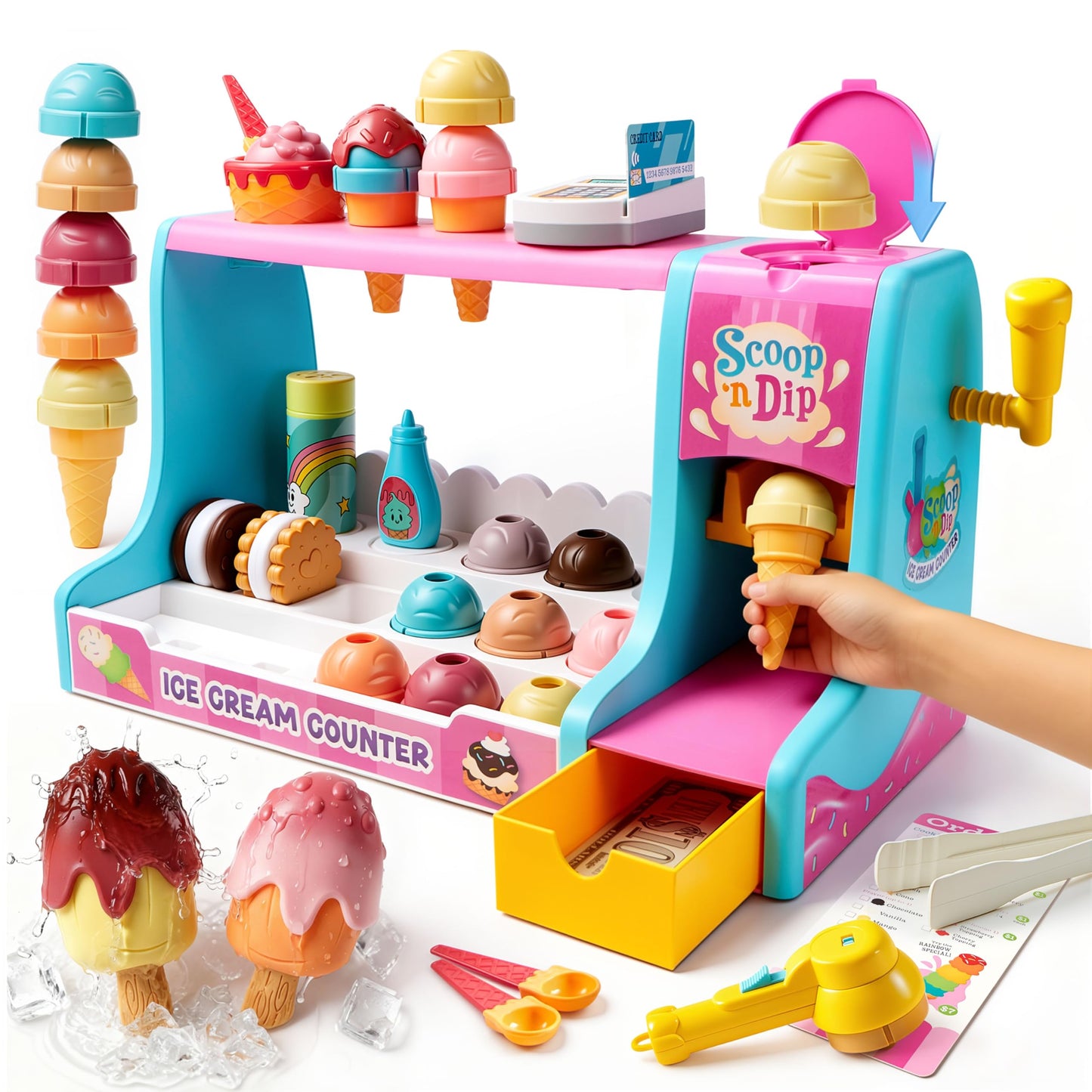 lalalark Ice Cream Maker Toy for Kids | Pretend Play Set with Color-Changing Cones