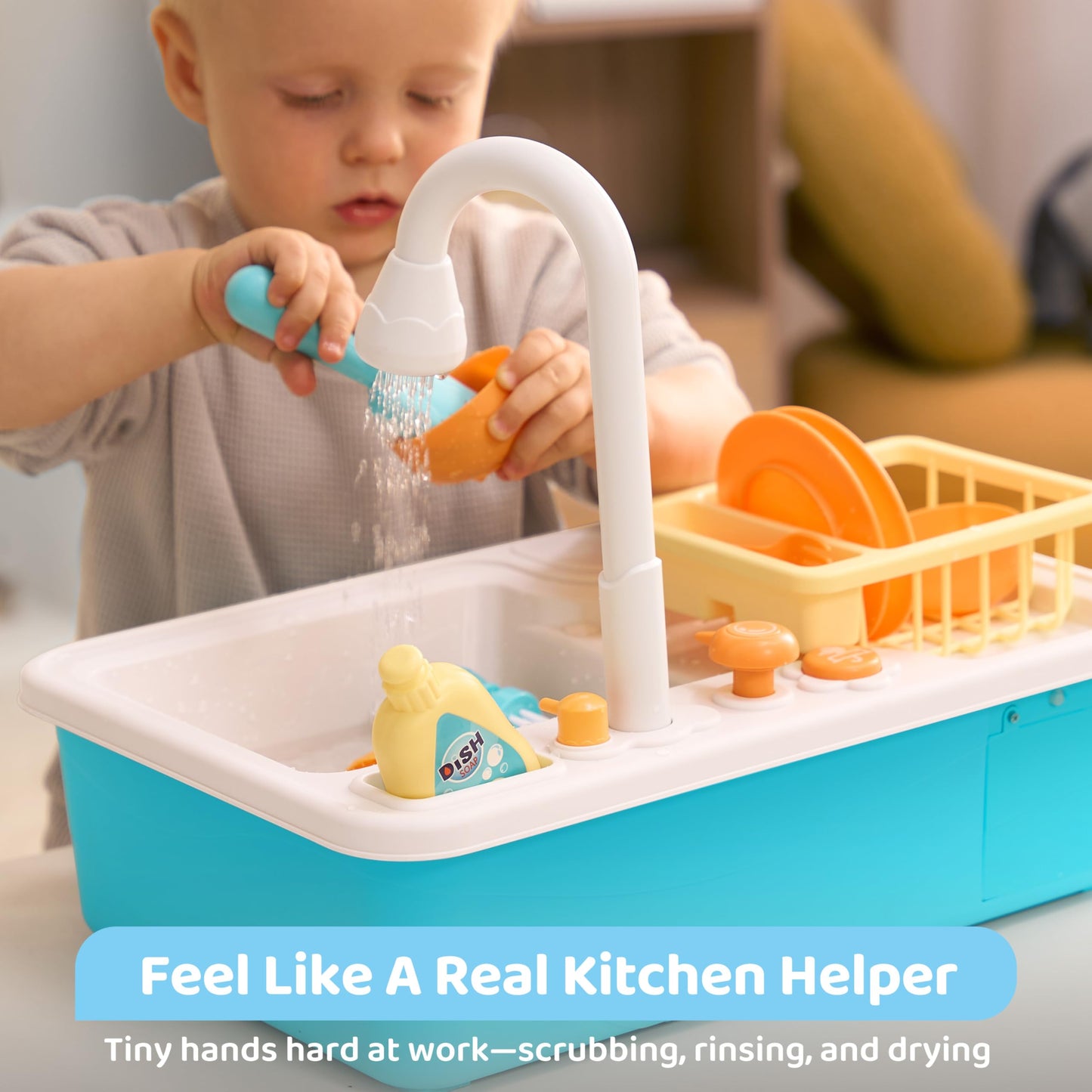 Lalalark Color Changing Play Sink with Running Water – Pretend Kitchen Toy for Toddlers