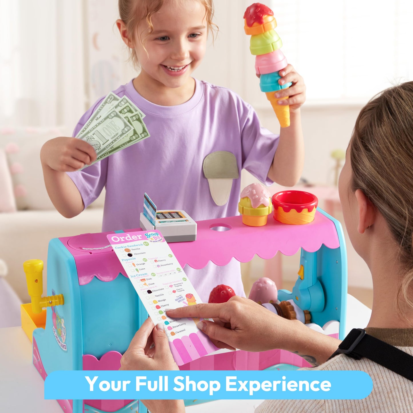 lalalark Ice Cream Maker Toy for Kids | Pretend Play Set with Color-Changing Cones