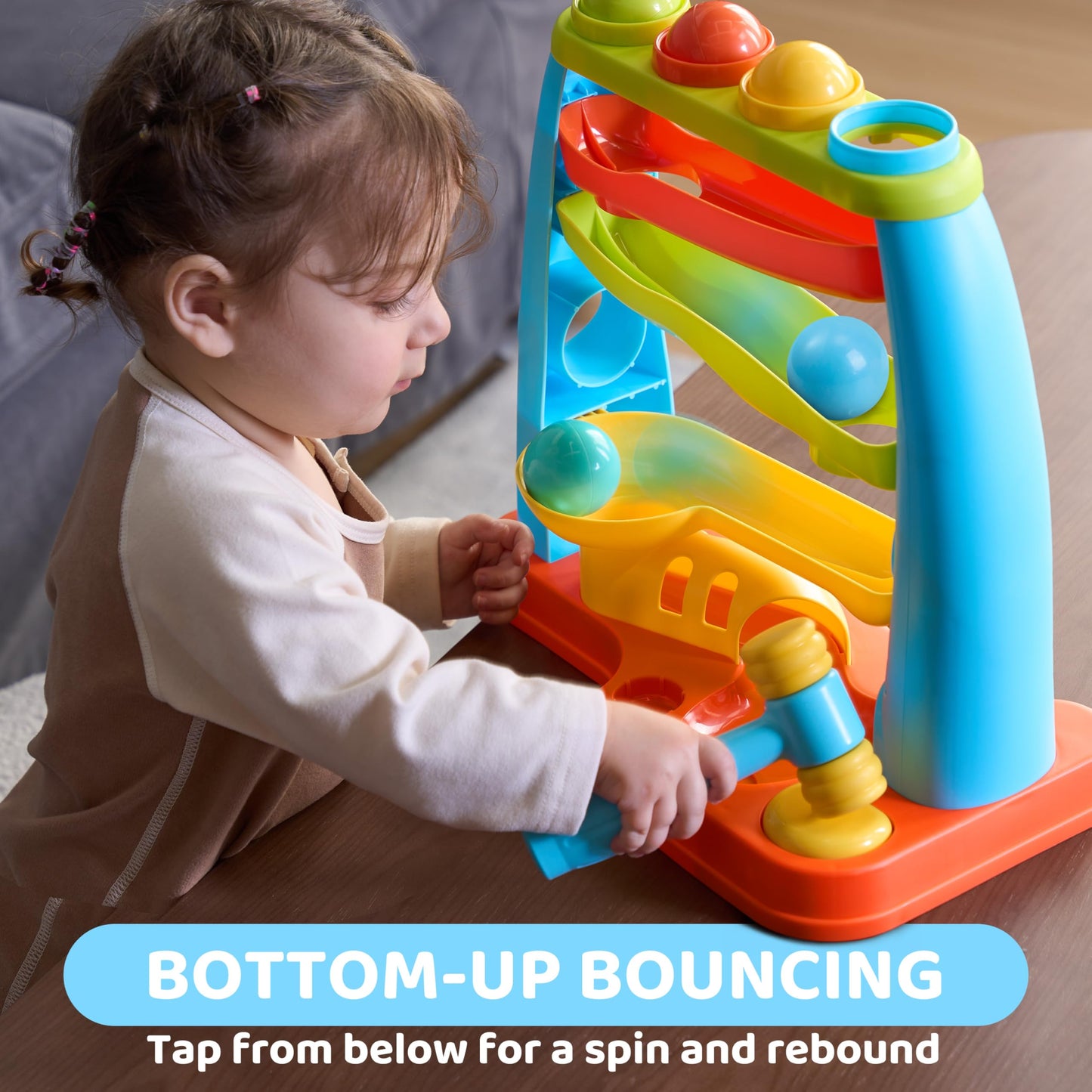 lalalark Ball Drop Toy for Toddlers – Four-Level Track & Pound a Ball Montessori Toy