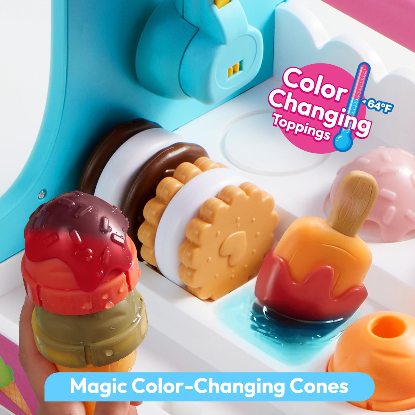 lalalark Ice Cream Maker Toy for Kids | Pretend Play Set with Color-Changing Cones