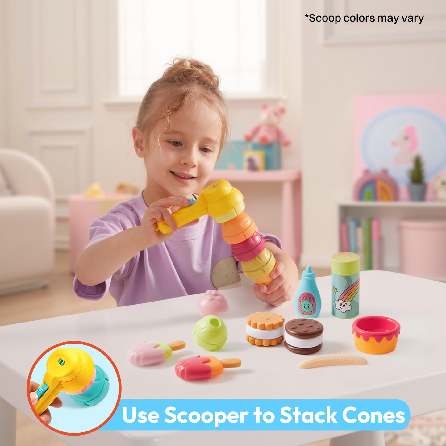 lalalark Ice Cream Maker Toy for Kids | Pretend Play Set with Color-Changing Cones
