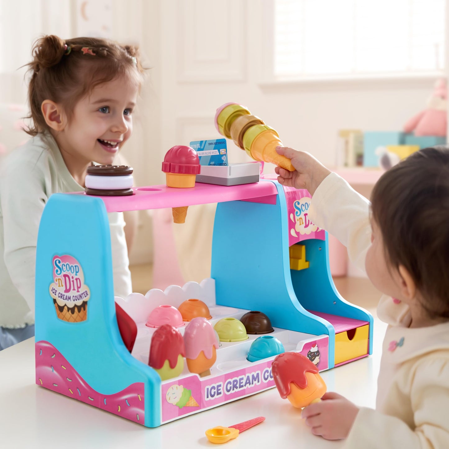 lalalark Ice Cream Maker Toy for Kids | Pretend Play Set with Color-Changing Cones