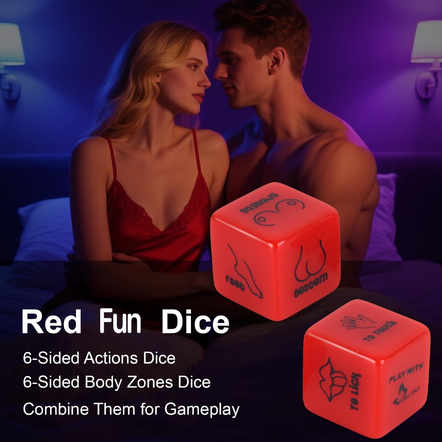 Lalamingo Date Night Dice – 6-Piece Romantic Game Set (Black & Red Acrylic)