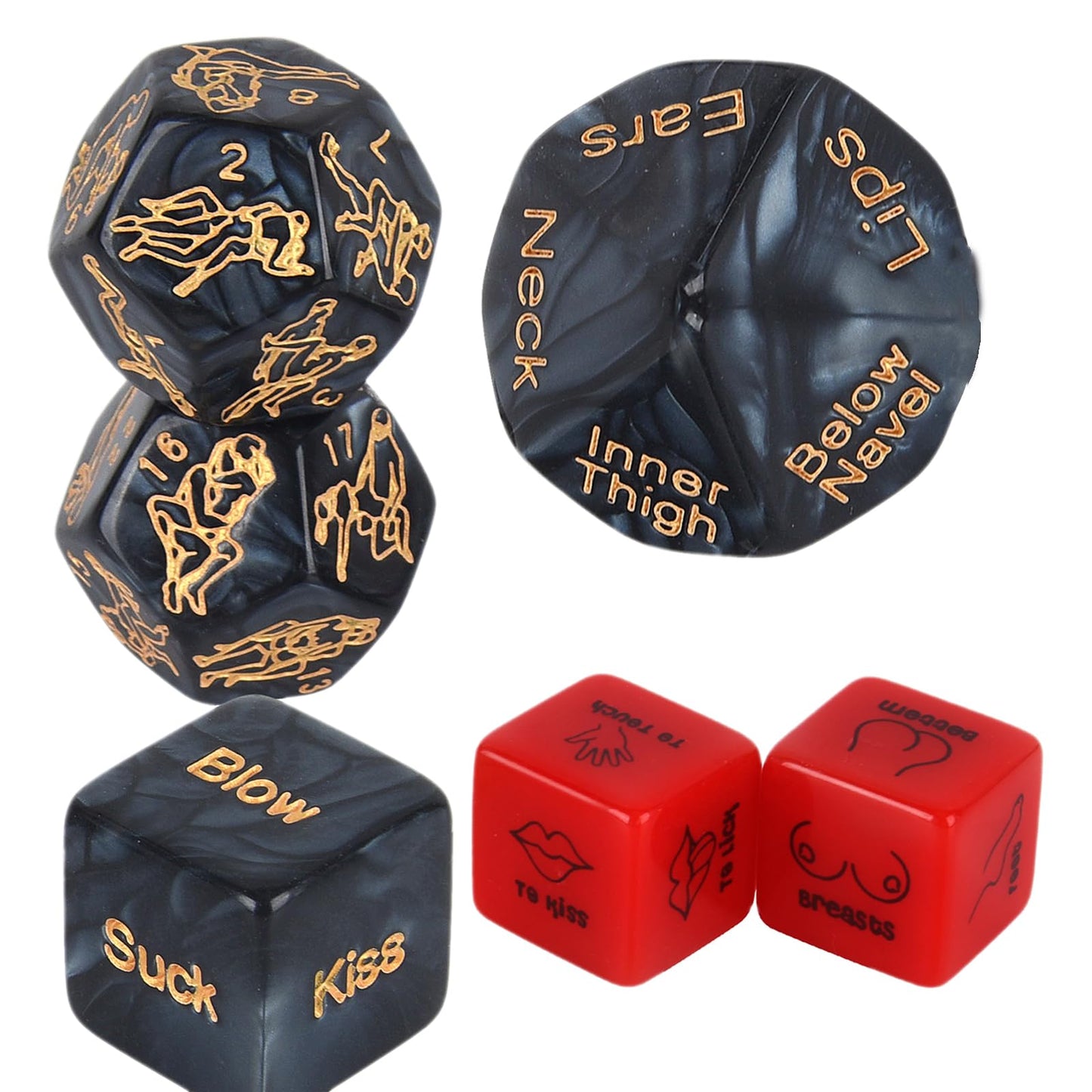 Lalamingo Date Night Dice – 6-Piece Romantic Game Set (Black & Red Acrylic)