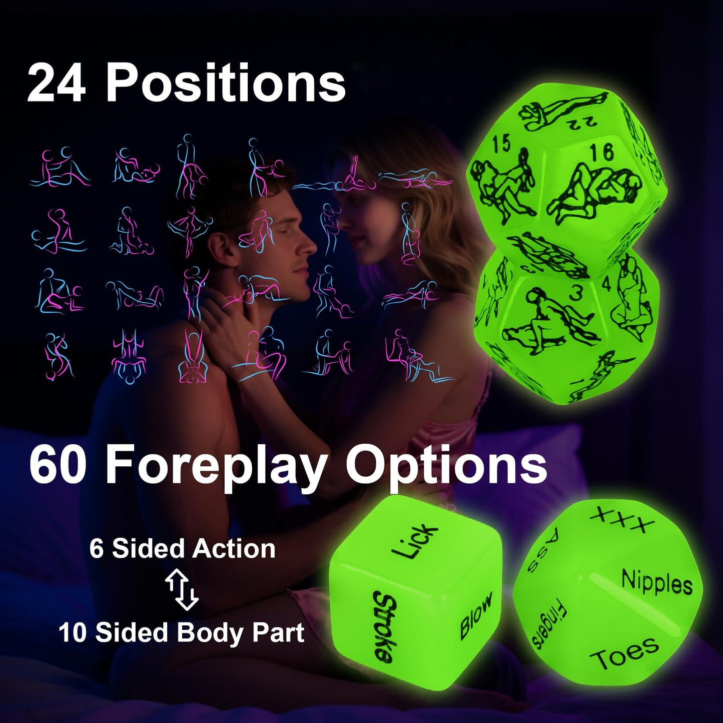 Lalamingo Date Night Dice 6pcs – Glow in the Dark Couple Game for Romantic Ideas