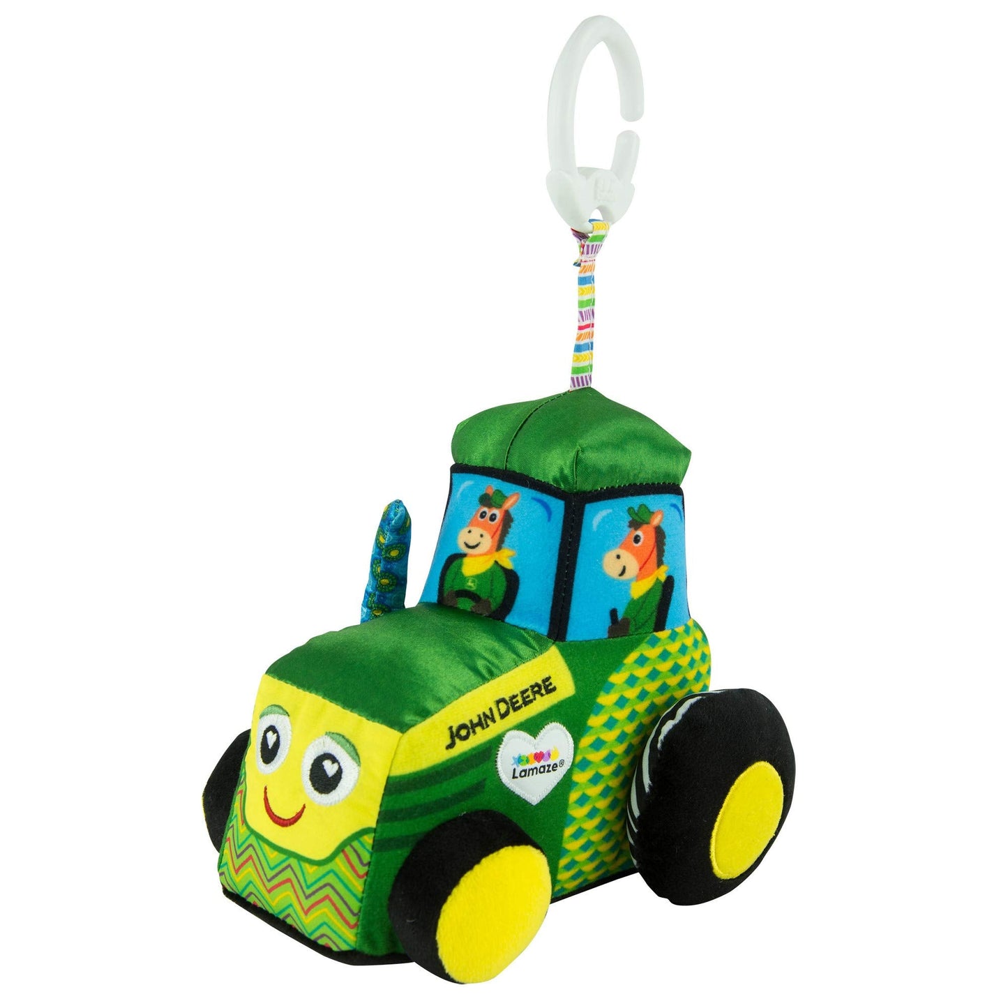 Lamaze John Deere Tractor Clip-On Toy for Travel – High-Contrast Baby Crinkle Toy
