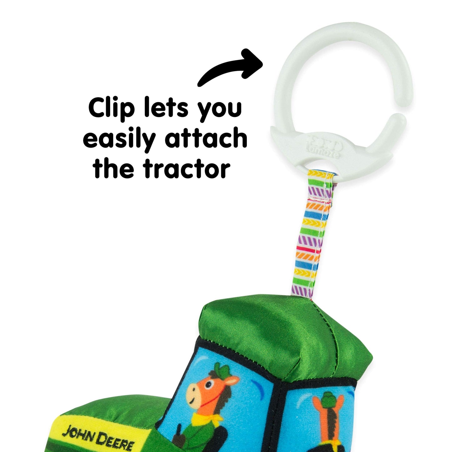 Lamaze John Deere Tractor Clip-On Toy for Travel – High-Contrast Baby Crinkle Toy