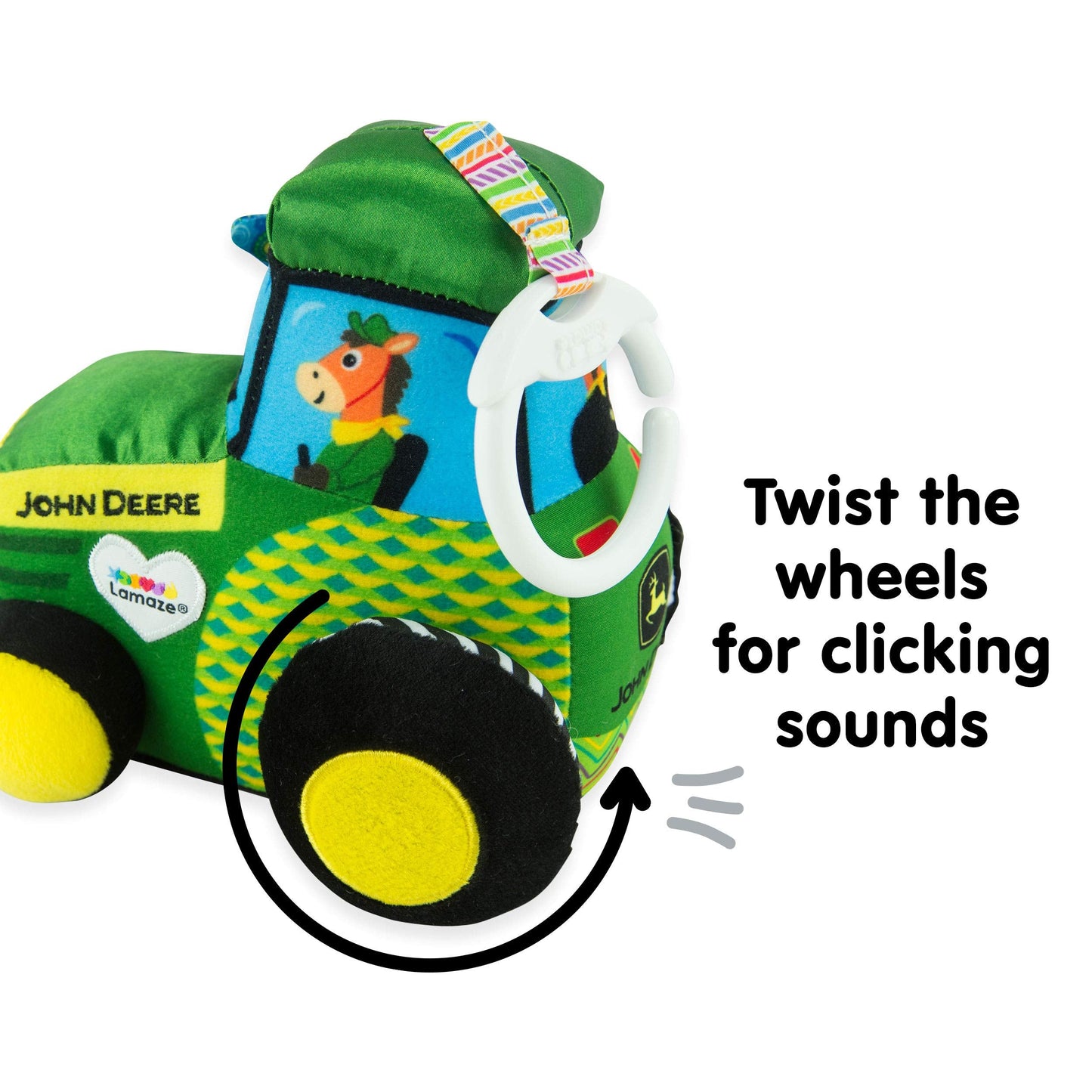 Lamaze John Deere Tractor Clip-On Toy for Travel – High-Contrast Baby Crinkle Toy