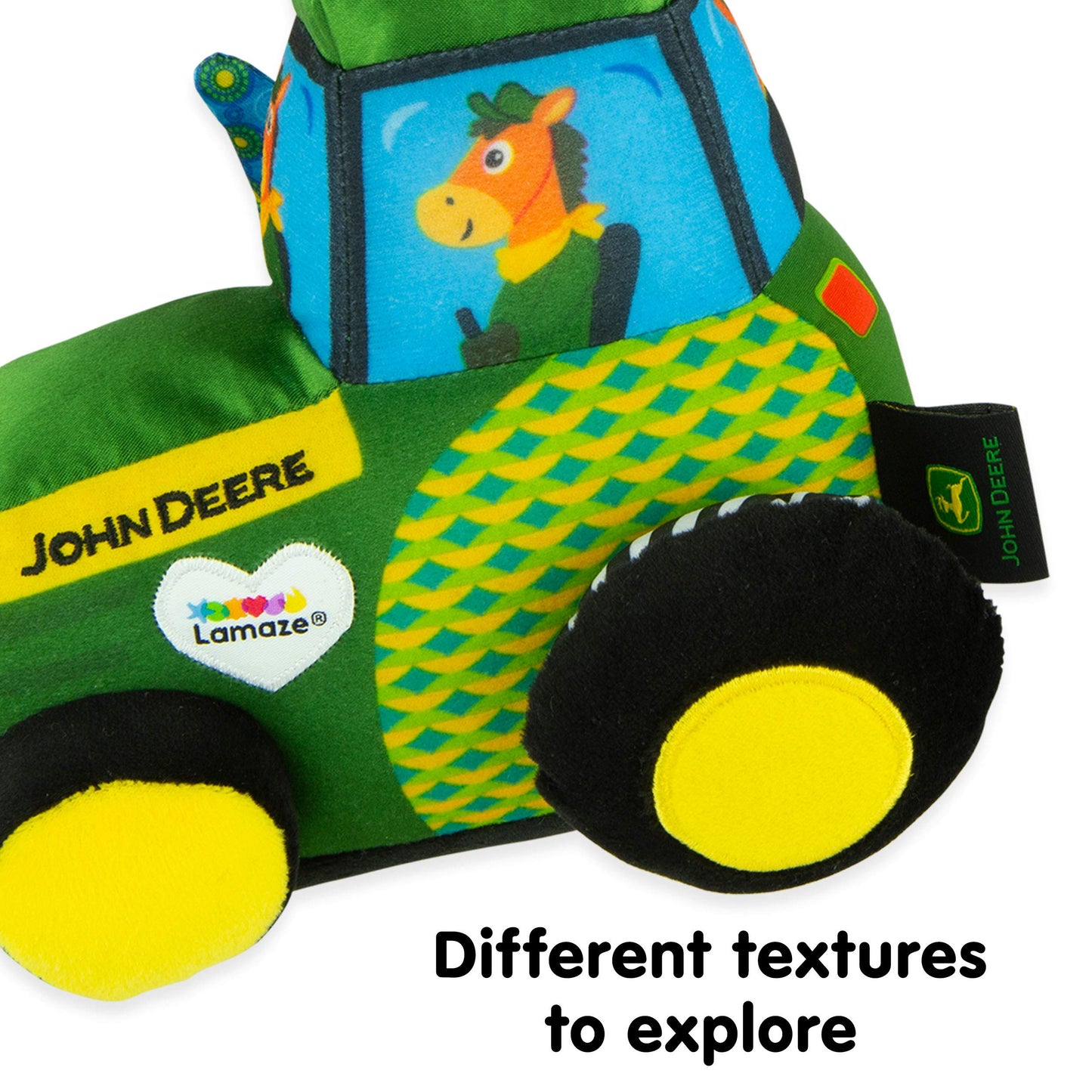 Lamaze John Deere Tractor Clip-On Toy for Travel – High-Contrast Baby Crinkle Toy