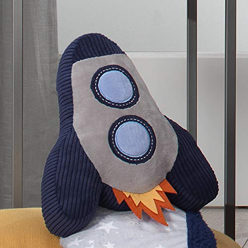 Lambs & Ivy Milky Way Rocket Ship Nursery Throw Pillow Plush – Navy Velour & Gray Minky