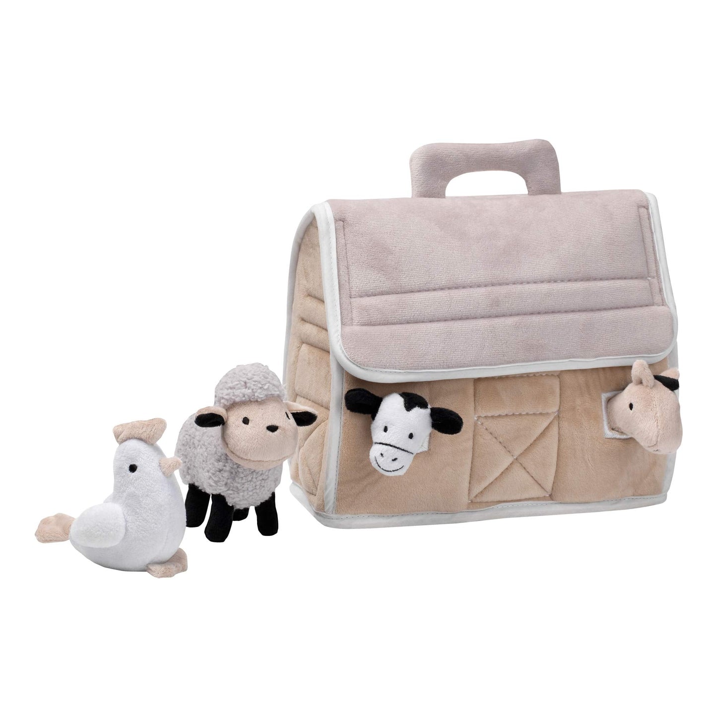 Lambs & Ivy Baby Farm Plush Barn with 4 Animals – Taupe/Gray/White