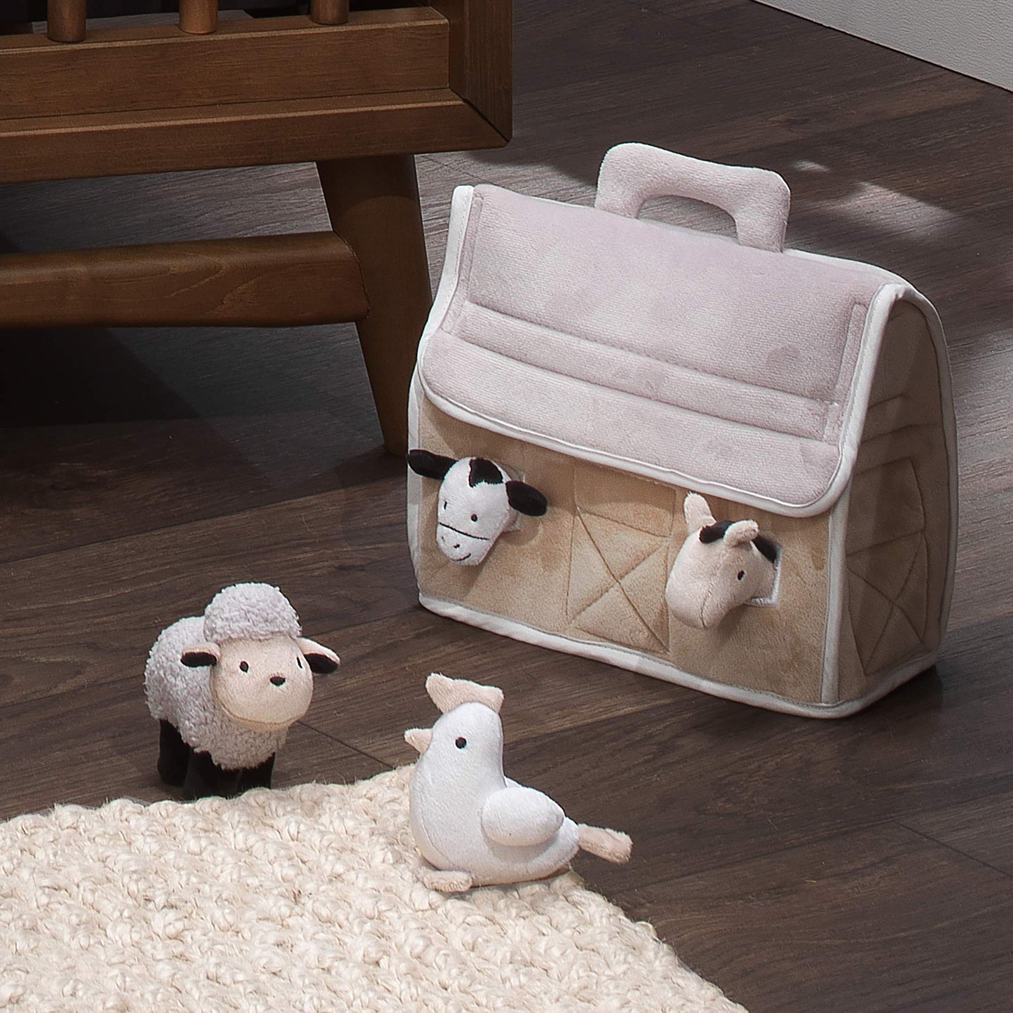 Lambs & Ivy Baby Farm Plush Barn with 4 Animals – Taupe/Gray/White