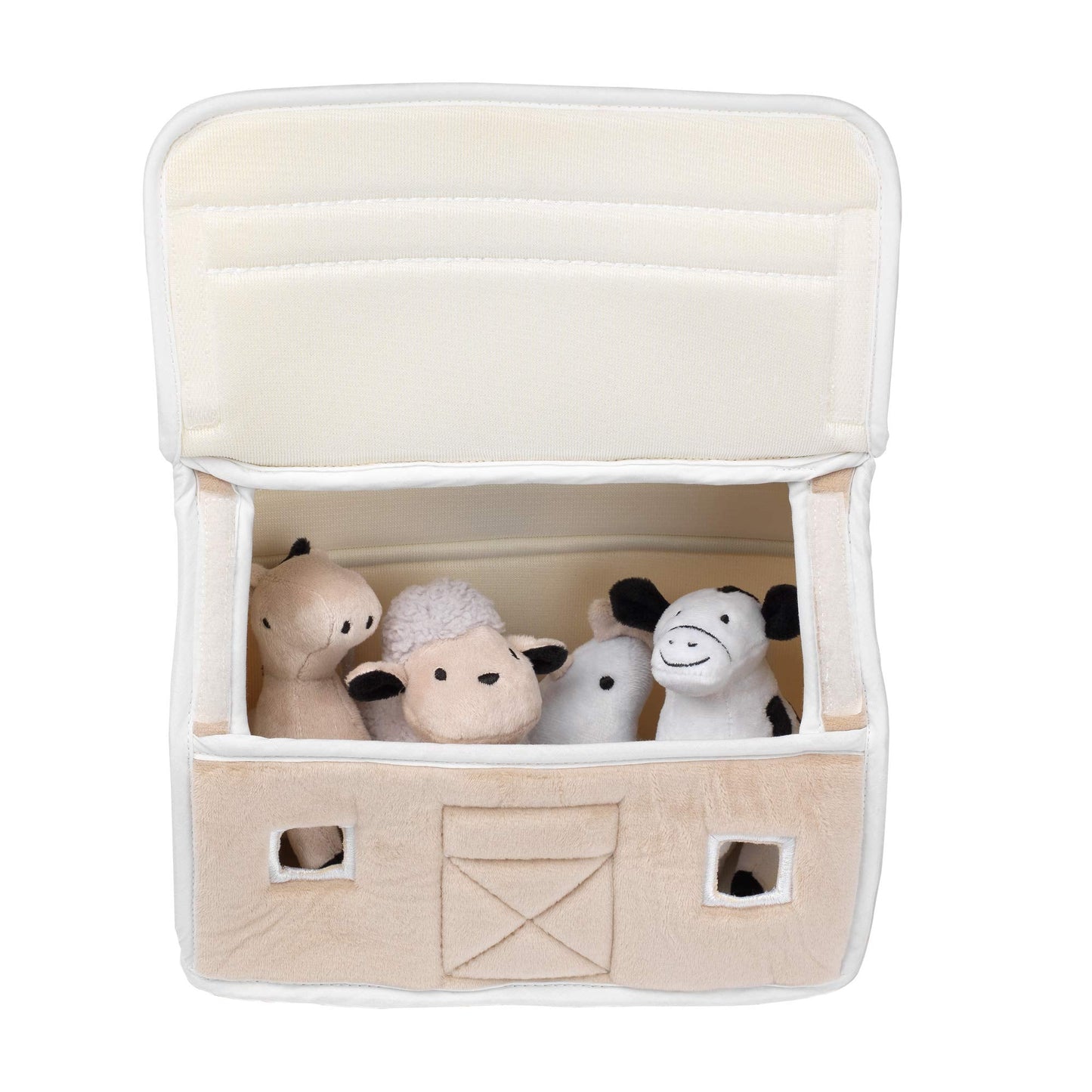Lambs & Ivy Baby Farm Plush Barn with 4 Animals – Taupe/Gray/White
