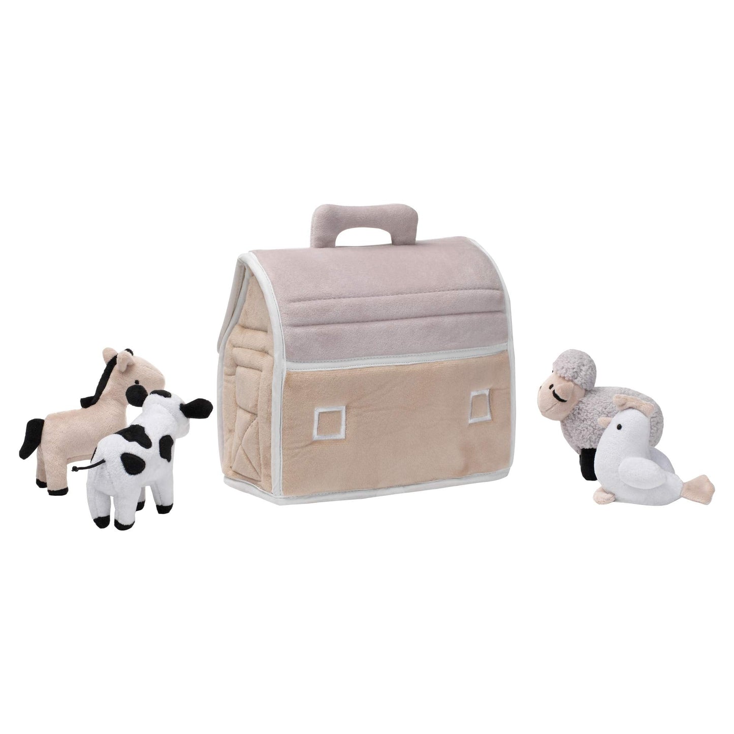 Lambs & Ivy Baby Farm Plush Barn with 4 Animals – Taupe/Gray/White