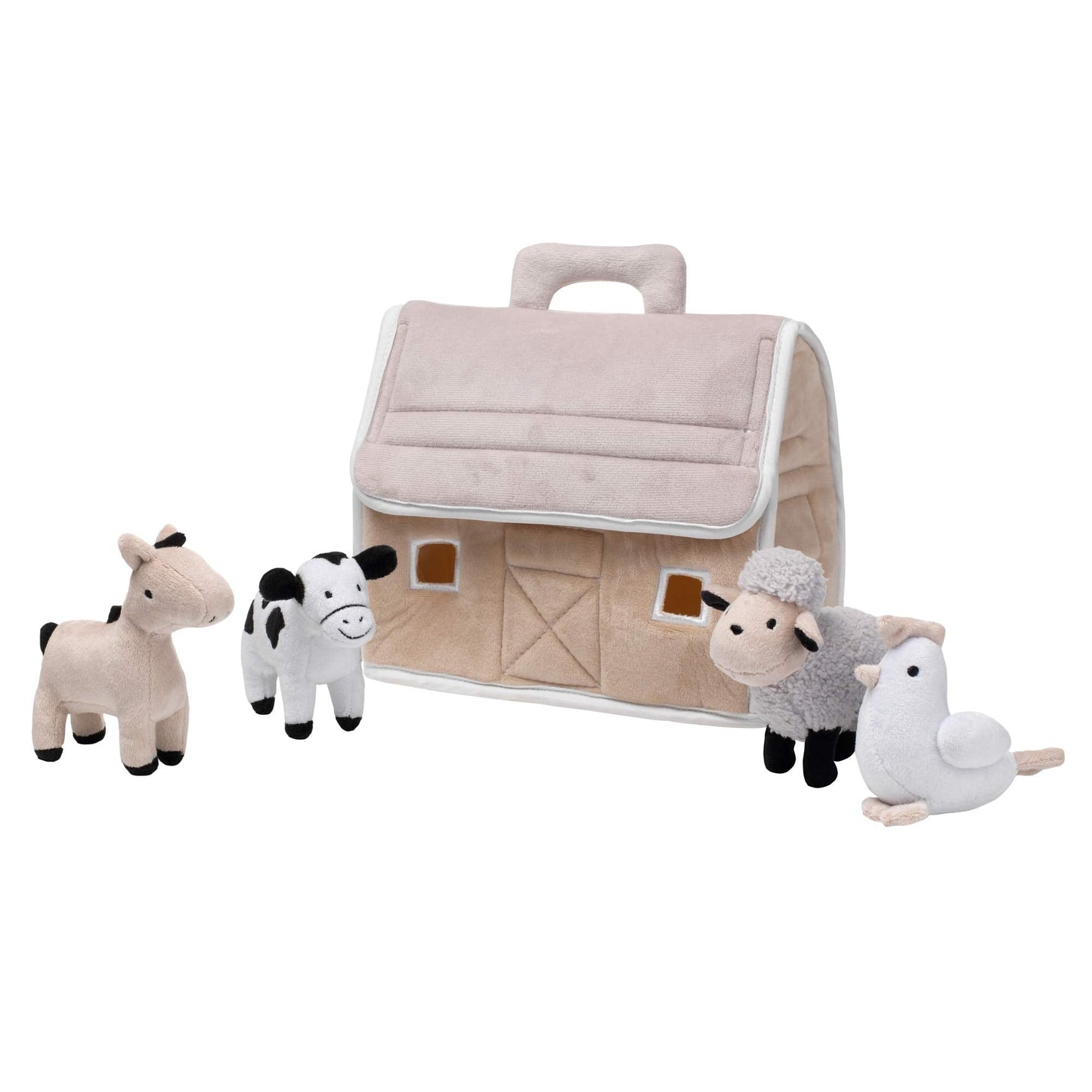 Lambs & Ivy Baby Farm Plush Barn with 4 Animals – Taupe/Gray/White