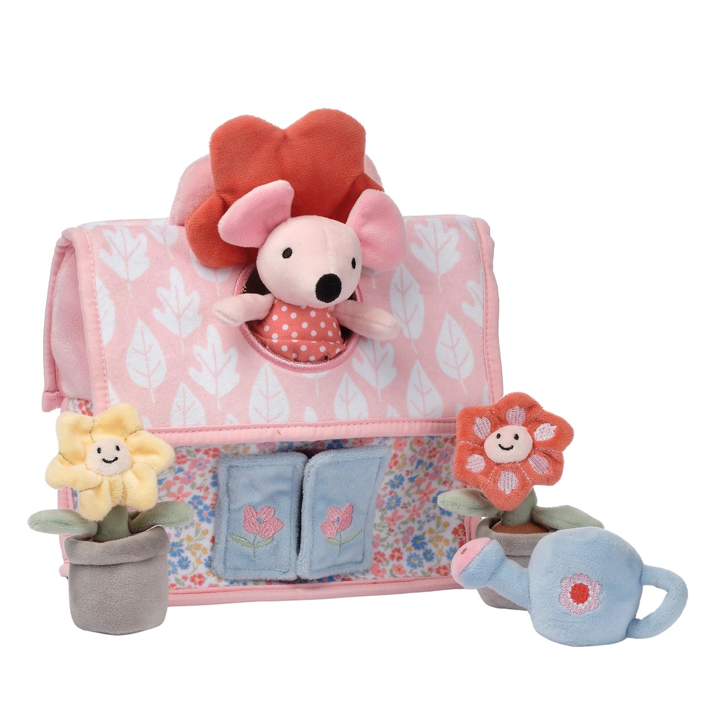 Lambs & Ivy Floral Cottage 5pc Interactive Plush Play Set with Flowers & Mouse