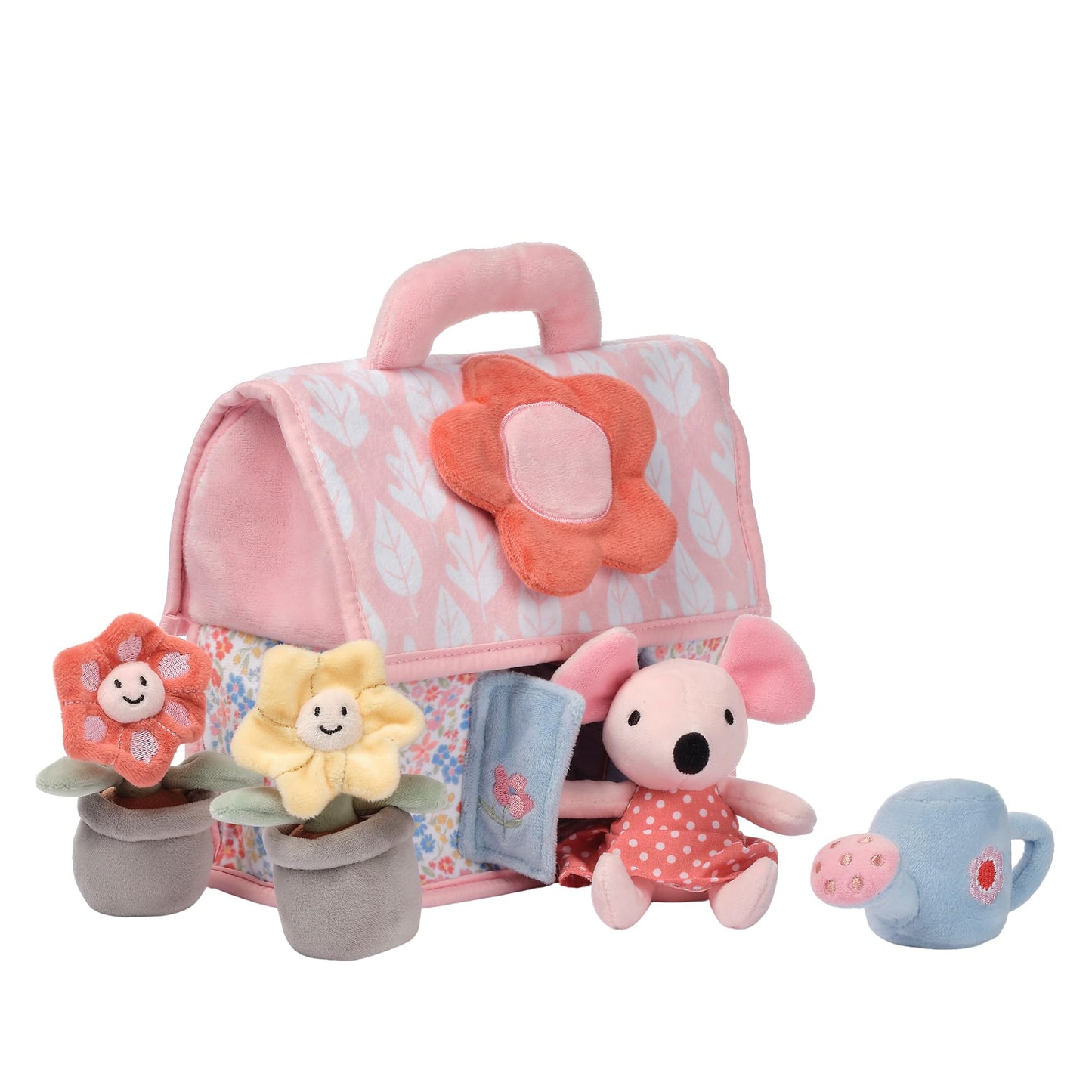 Lambs & Ivy Floral Cottage 5pc Interactive Plush Play Set with Flowers & Mouse