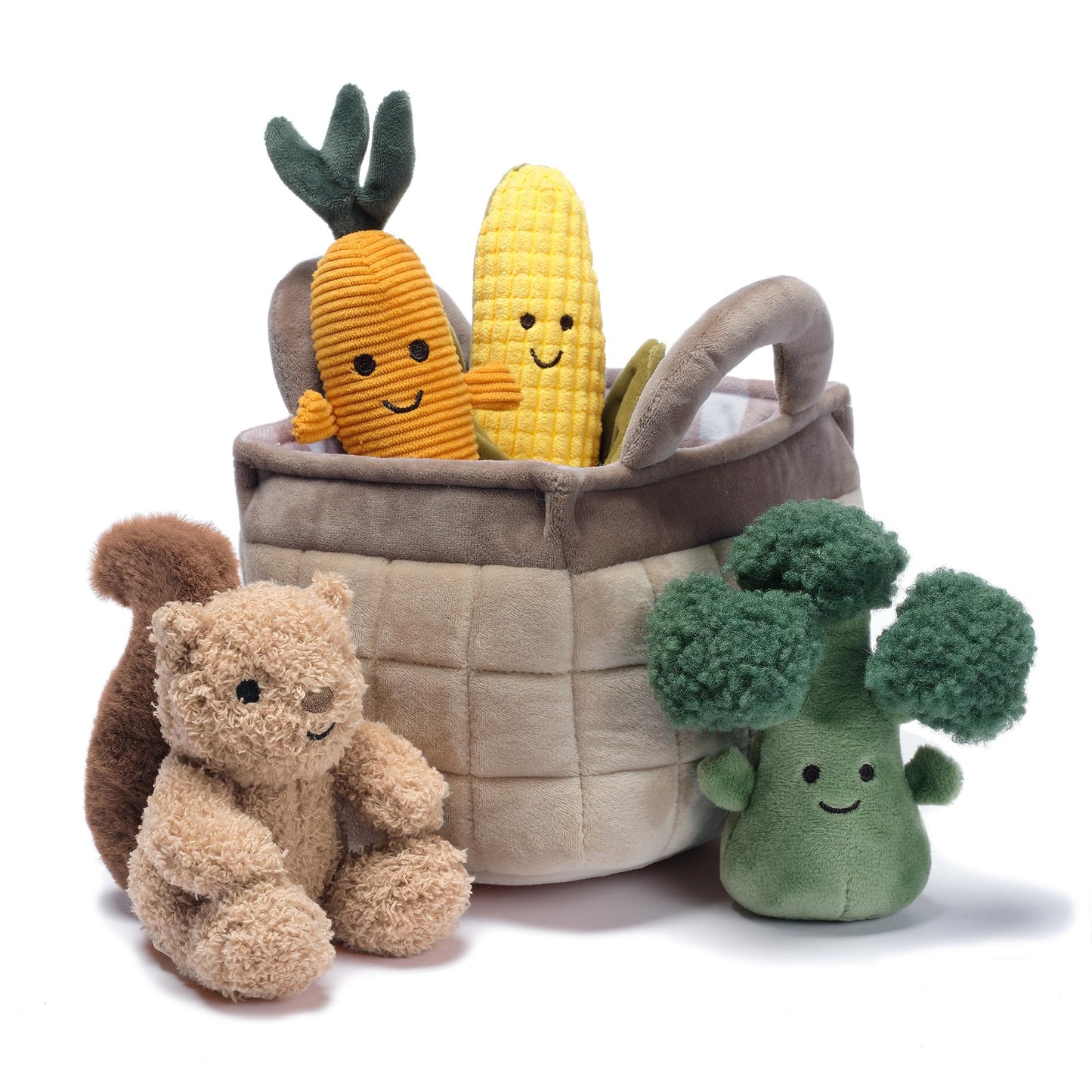 Lambs & Ivy Plush Veggie Basket Play Set – Interactive Stuffed Veggies