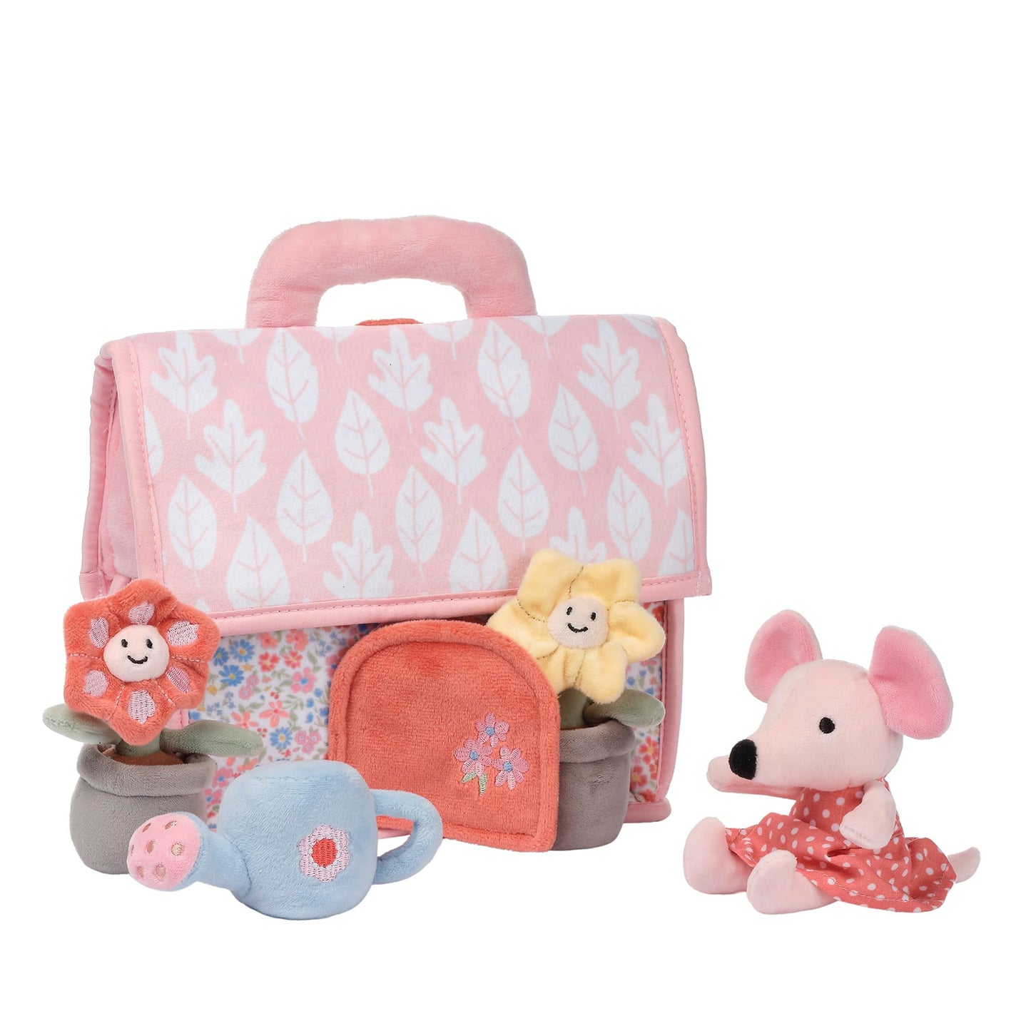 Lambs & Ivy Floral Cottage 5pc Interactive Plush Play Set with Flowers & Mouse