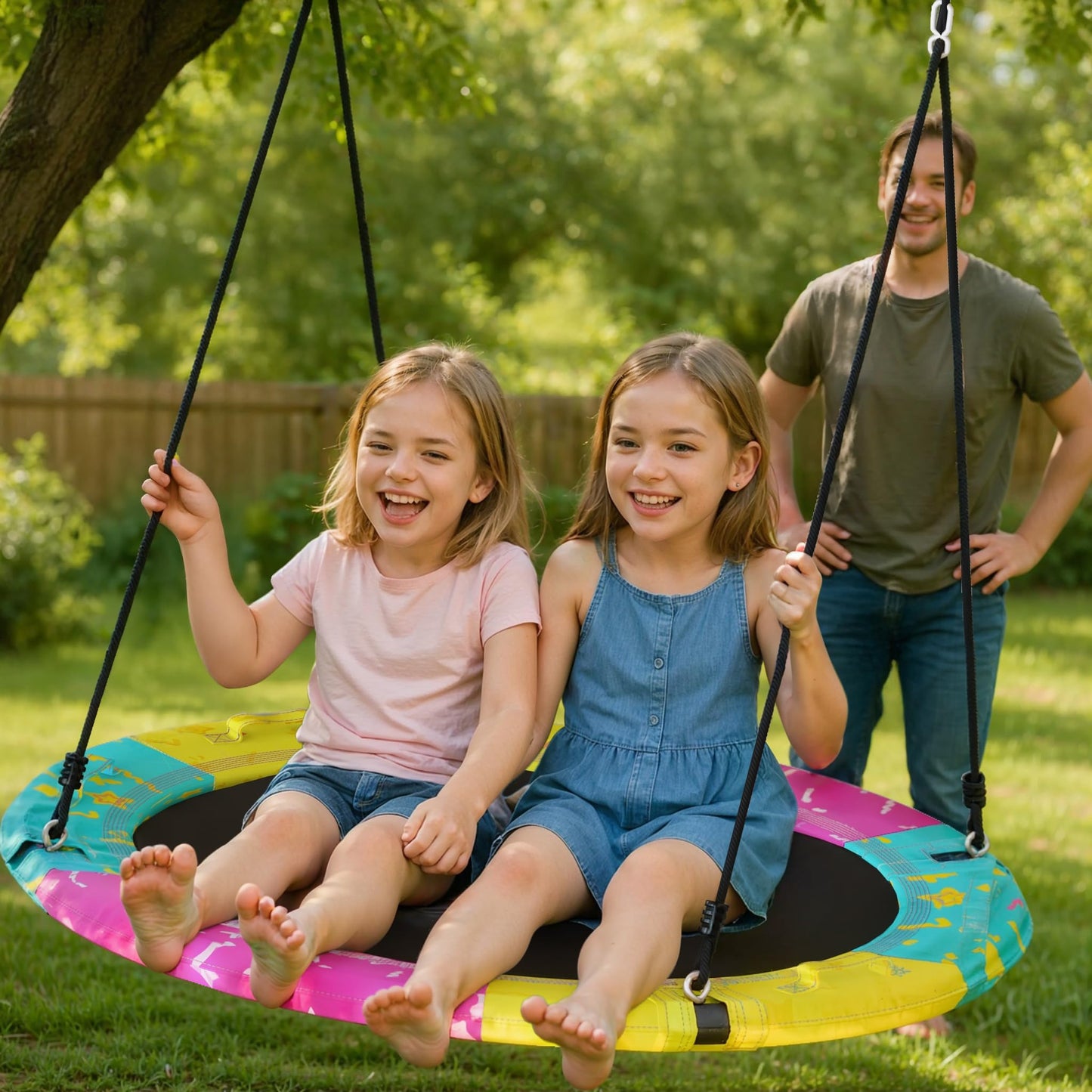 LAMERGE Tree Saucer Swing 43in / 48in – ASTM Approved, 900lb Capacity, Waterproof UV-Resistant Mat
