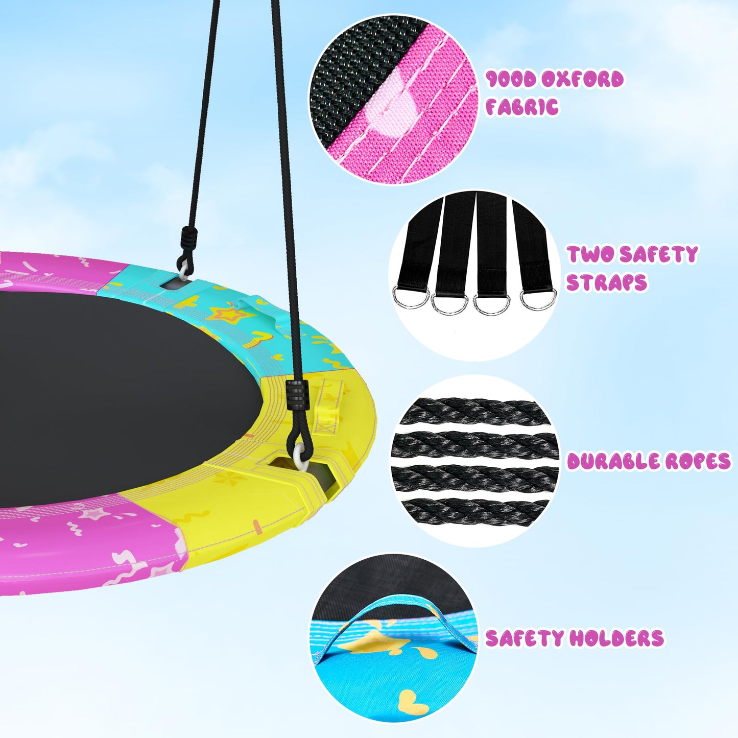 LAMERGE Tree Saucer Swing 43in / 48in – ASTM Approved, 900lb Capacity, Waterproof UV-Resistant Mat